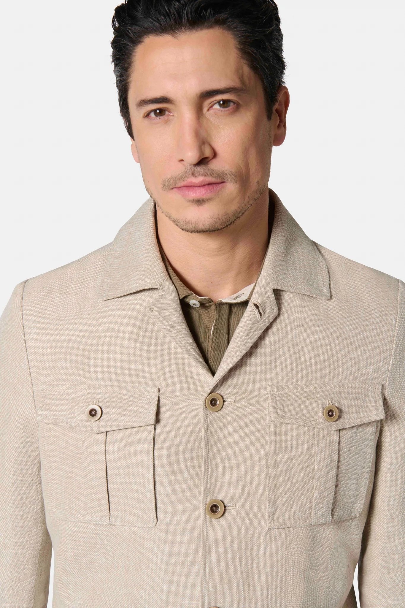 Coton-lin — Veste saharienne Jerem, simple boutonnage, double fente d'aisance