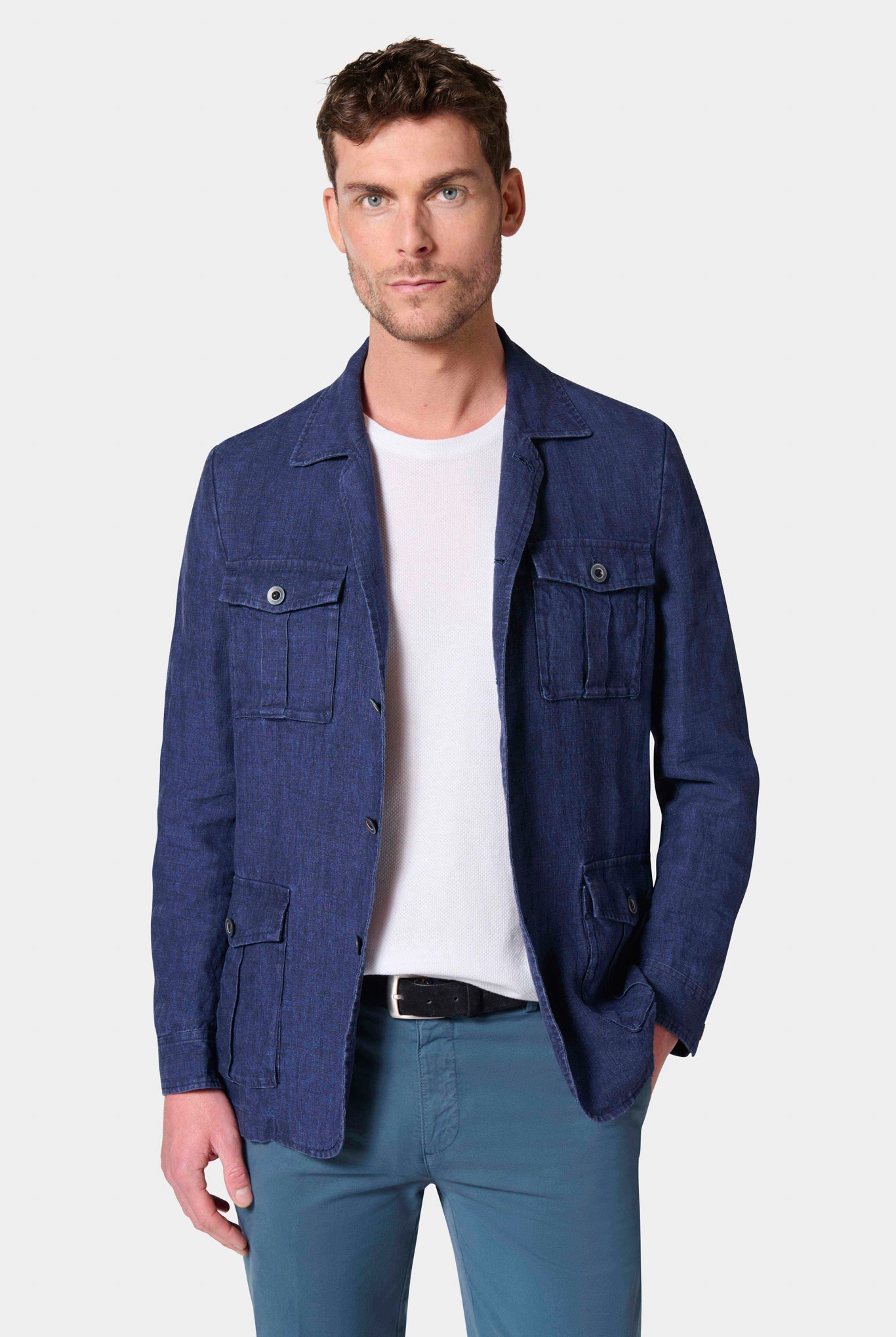 Veste saharienne en lin lavé Jerem, col chemise, intérieur semi-doublé, simple boutonnage