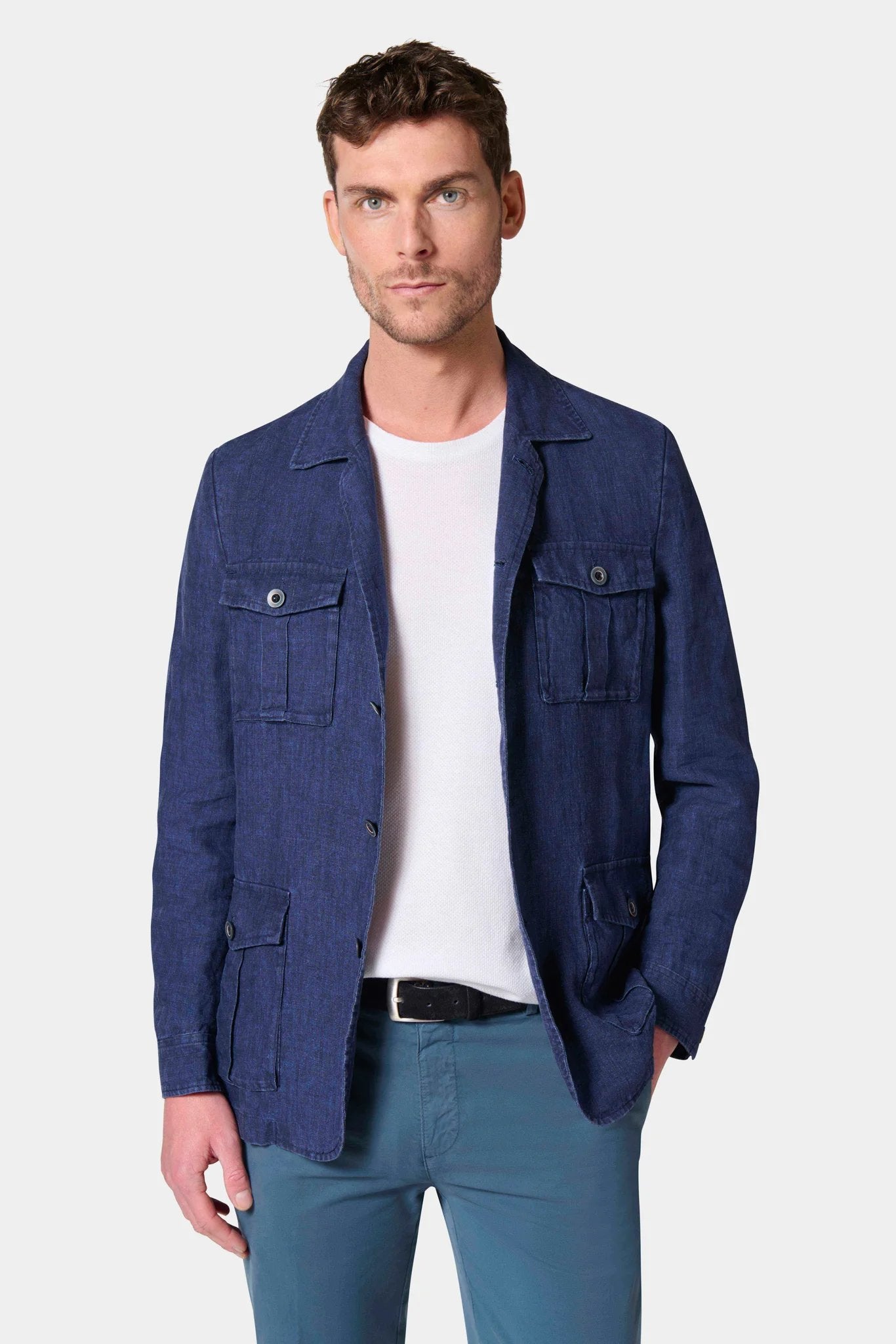 Veste saharienne en lin lavé Jerem, col chemise, intérieur semi-doublé, simple boutonnage