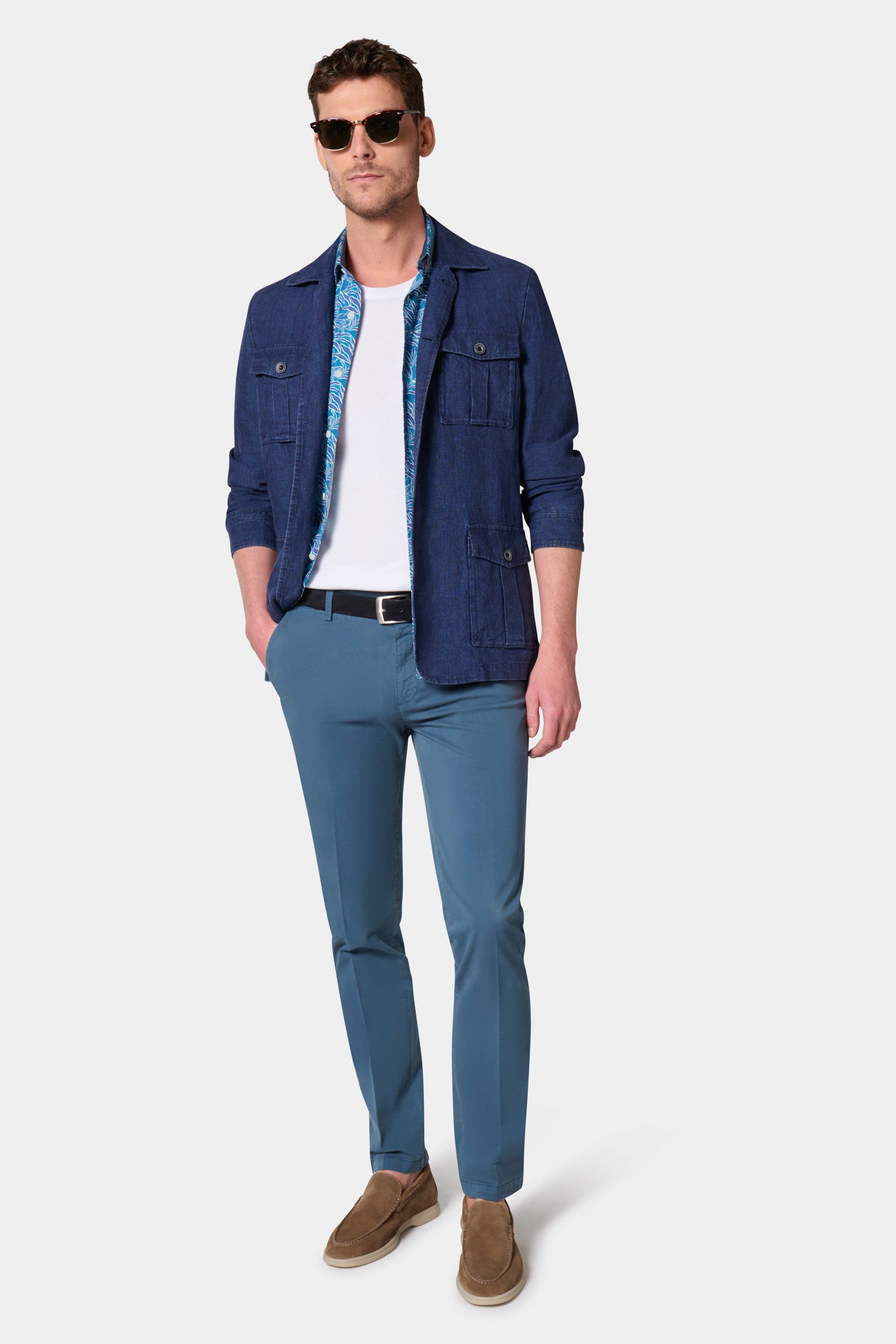 Lin lavé — Veste saharienne Jerem, simple boutonnage, boutons de poignet