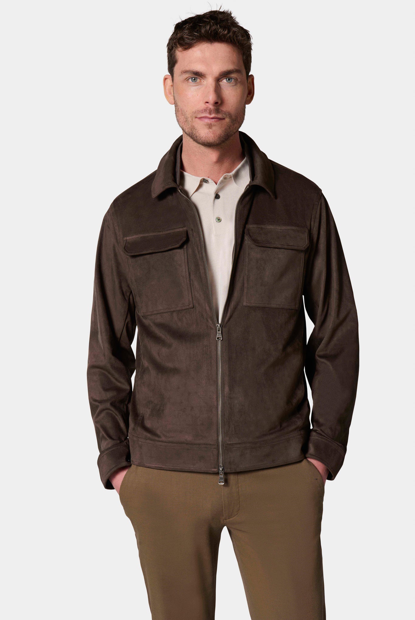 Blouson zippé, suede Jerem, coloris brun