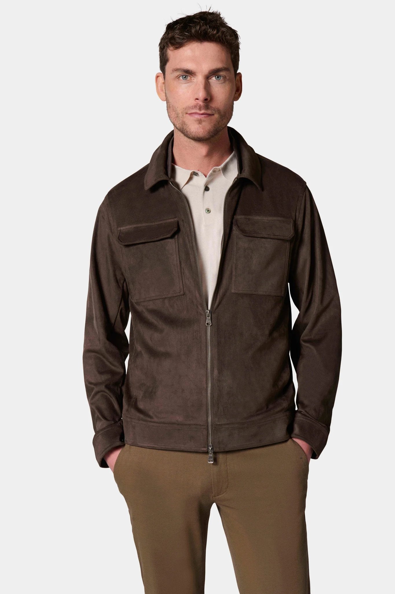 Blouson zippé, suede Jerem, coloris brun