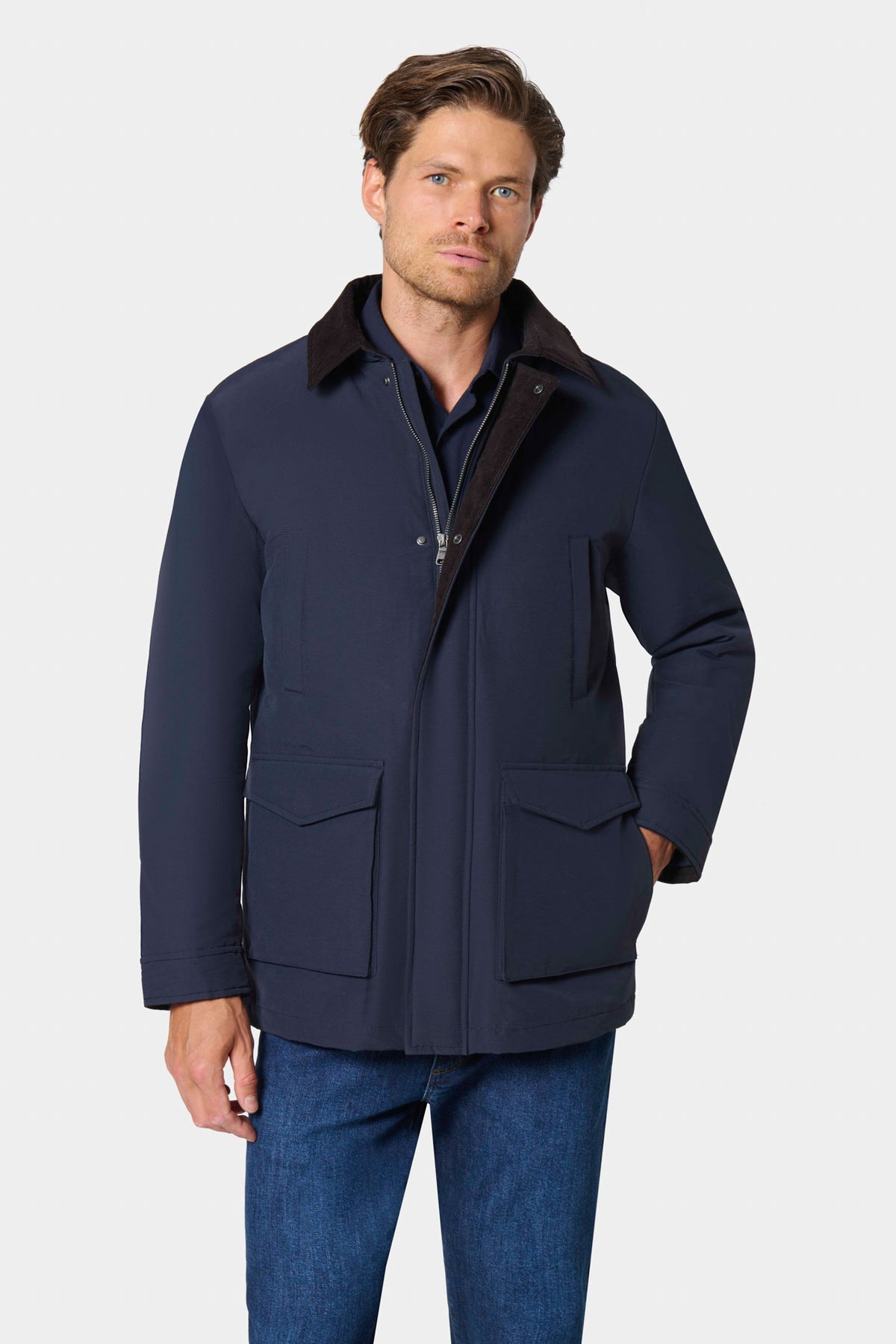 Veste imperméable à col en velours côtelé Jerem Paris