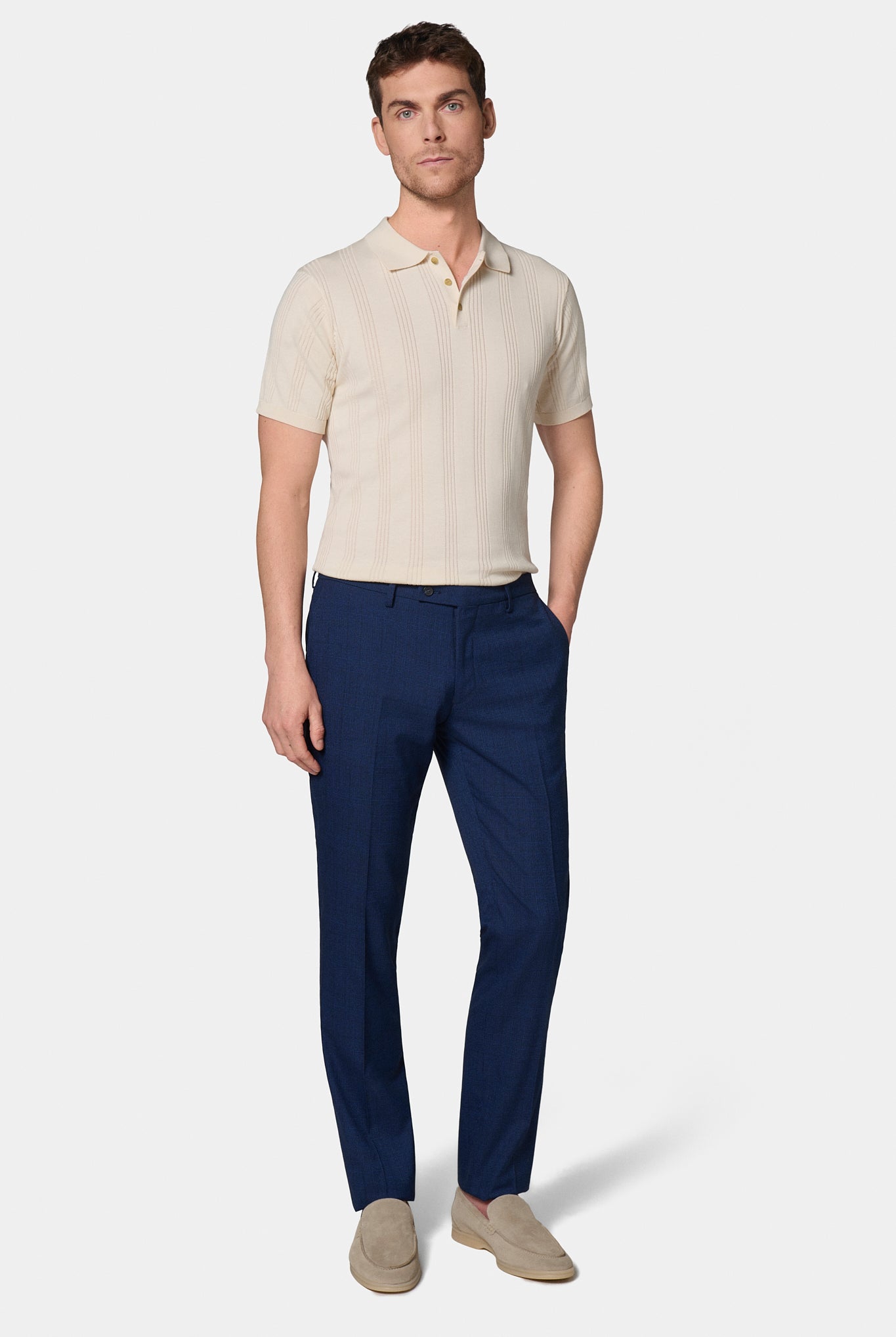 Prince de Galles stretch — Pantalon de costume Jerem, ceinture sartoriale, poches italiennes