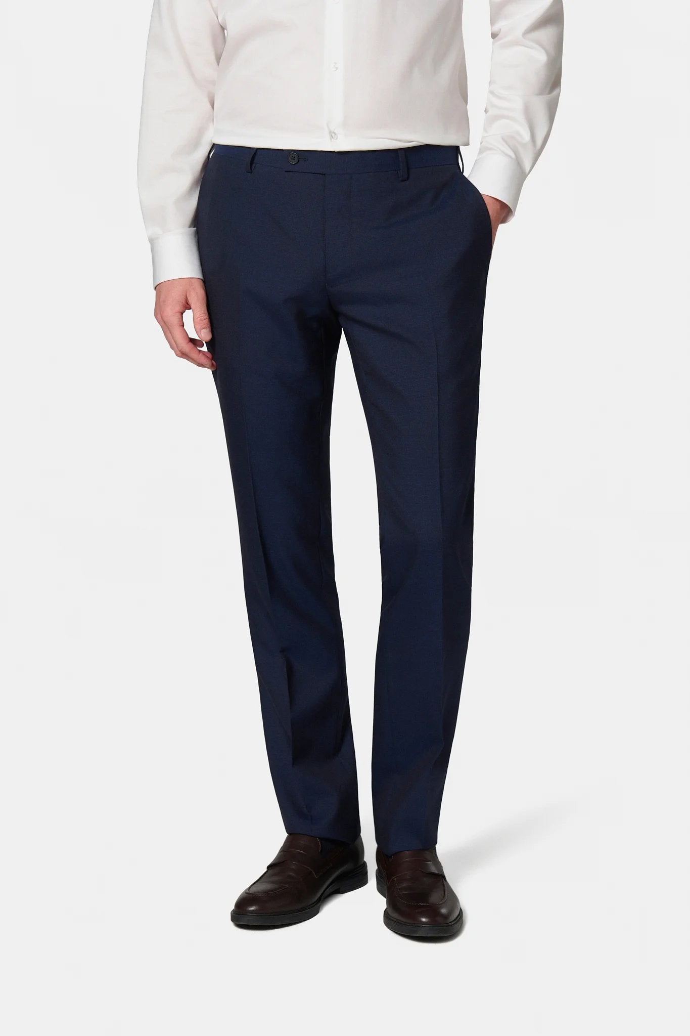Laine vierge Barberis Super 110's — Pantalon de costume Jerem, ceinture sartoriale, poches italiennes