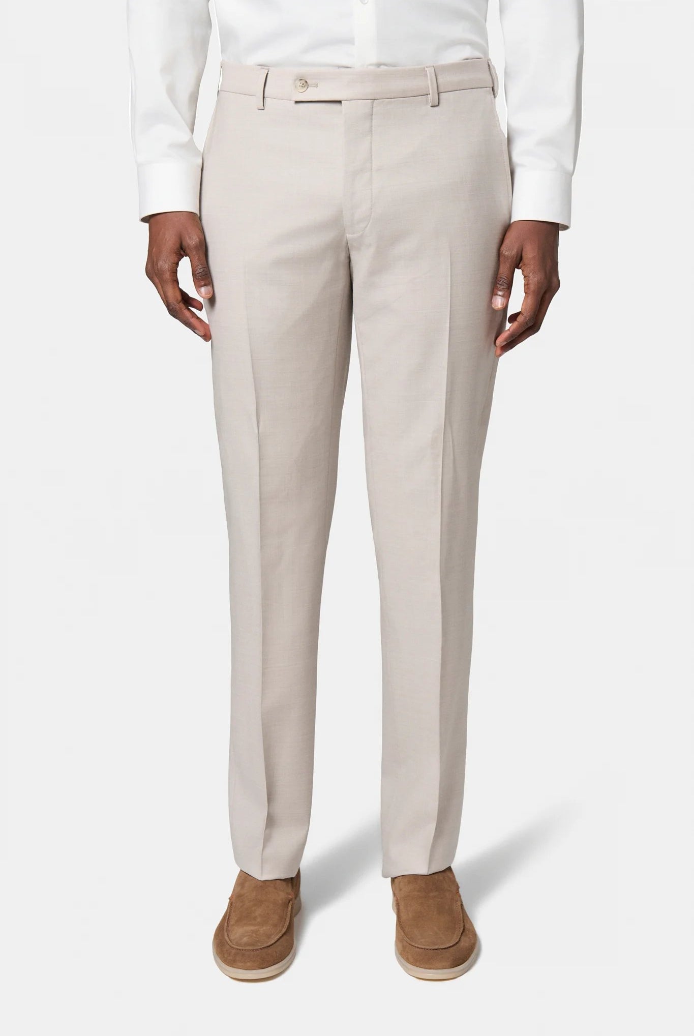 Pantalon de costume en fil à fil de laine vierge Super 120's « Natural stretch » Jerem, intérieur semi-doublé, ceinture sartoriale, poches italiennes