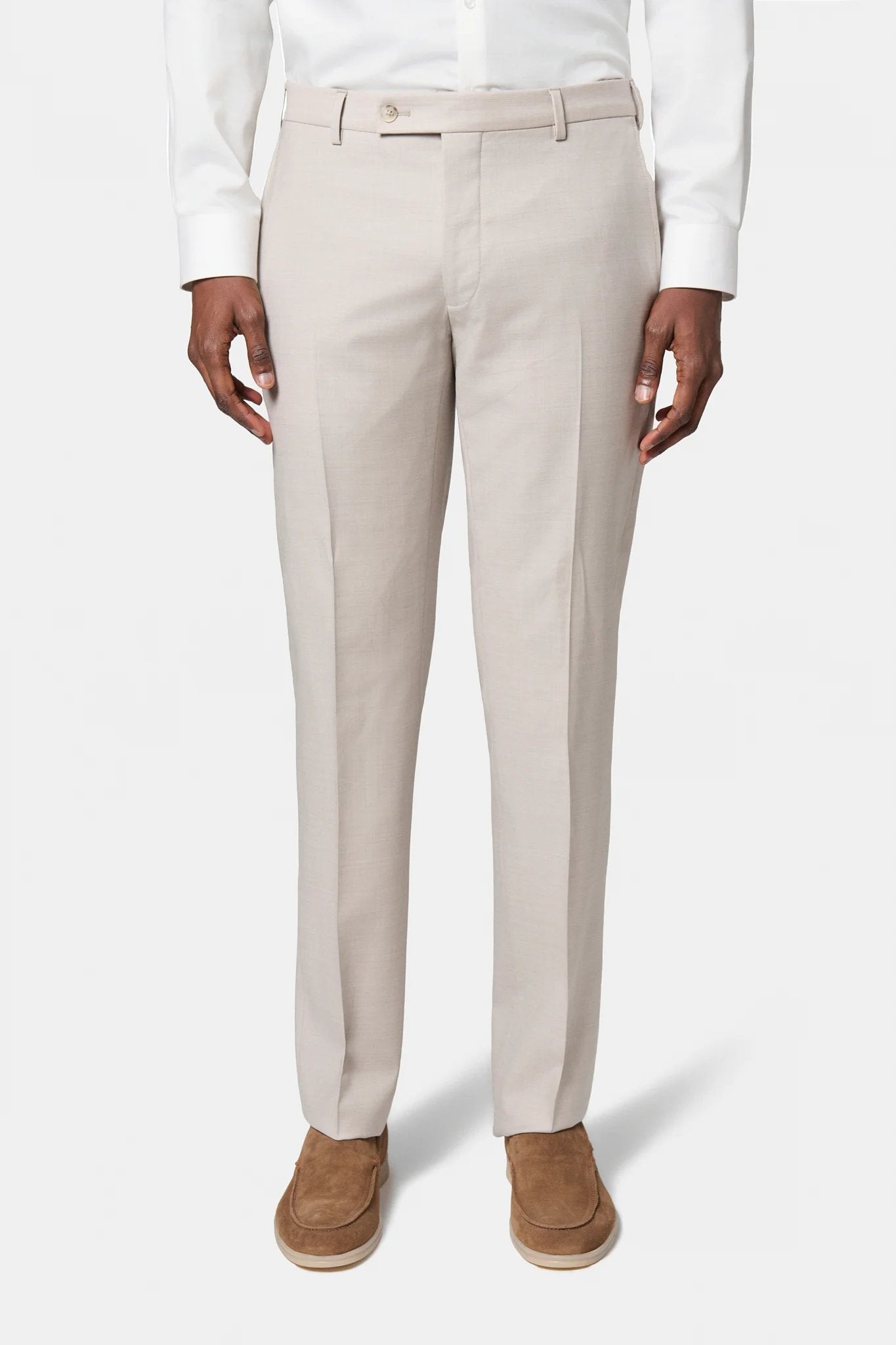 Pantalon de costume en fil à fil de laine vierge Super 120's « Natural stretch » Jerem, intérieur semi-doublé, ceinture sartoriale, poches italiennes