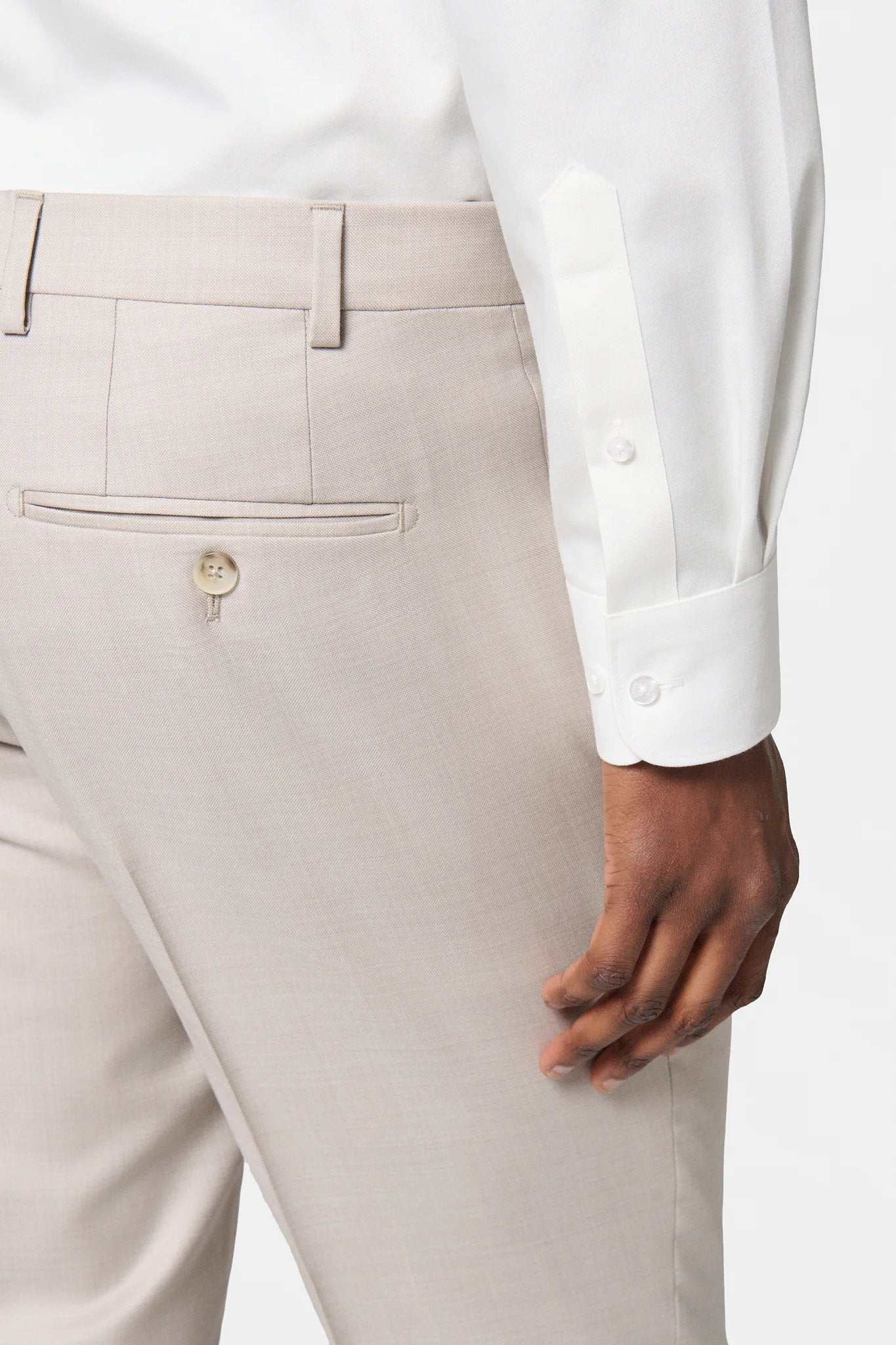 Pantalon de costume, fil à fil de laine vierge Super 120's « Natural stretch » Jerem, ceinture sartoriale, poches italiennes
