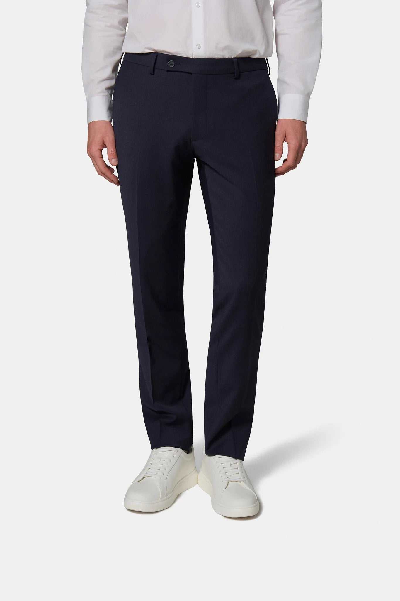 Laine vierge mélangée bi-stretch — Pantalon de costume lavable Jerem, ceinture sartoriale, poches italiennes, coloris noir