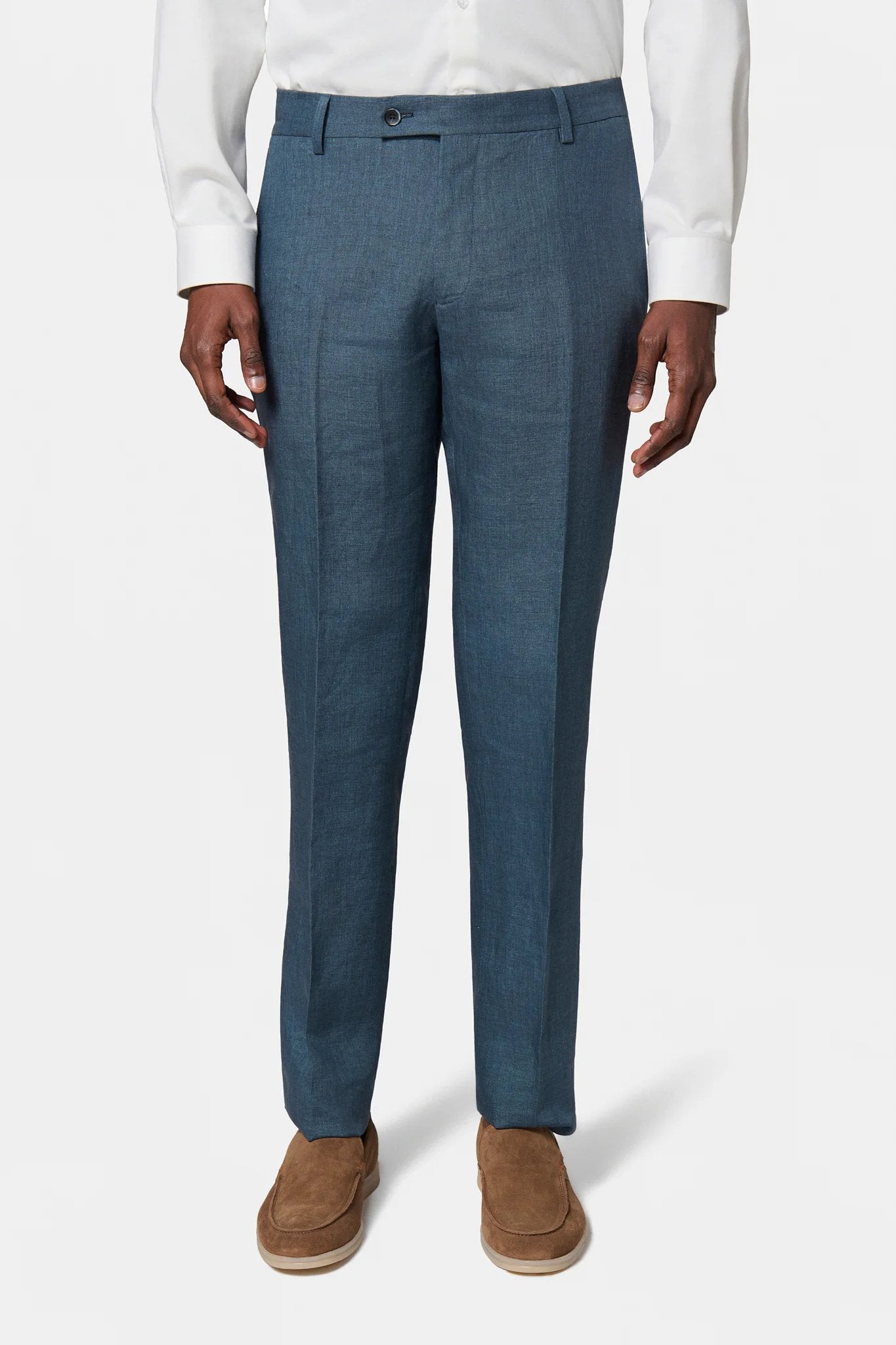 Pur lin chiné — Pantalon de costume Jerem, poches italiennes, jambes semi-doublées