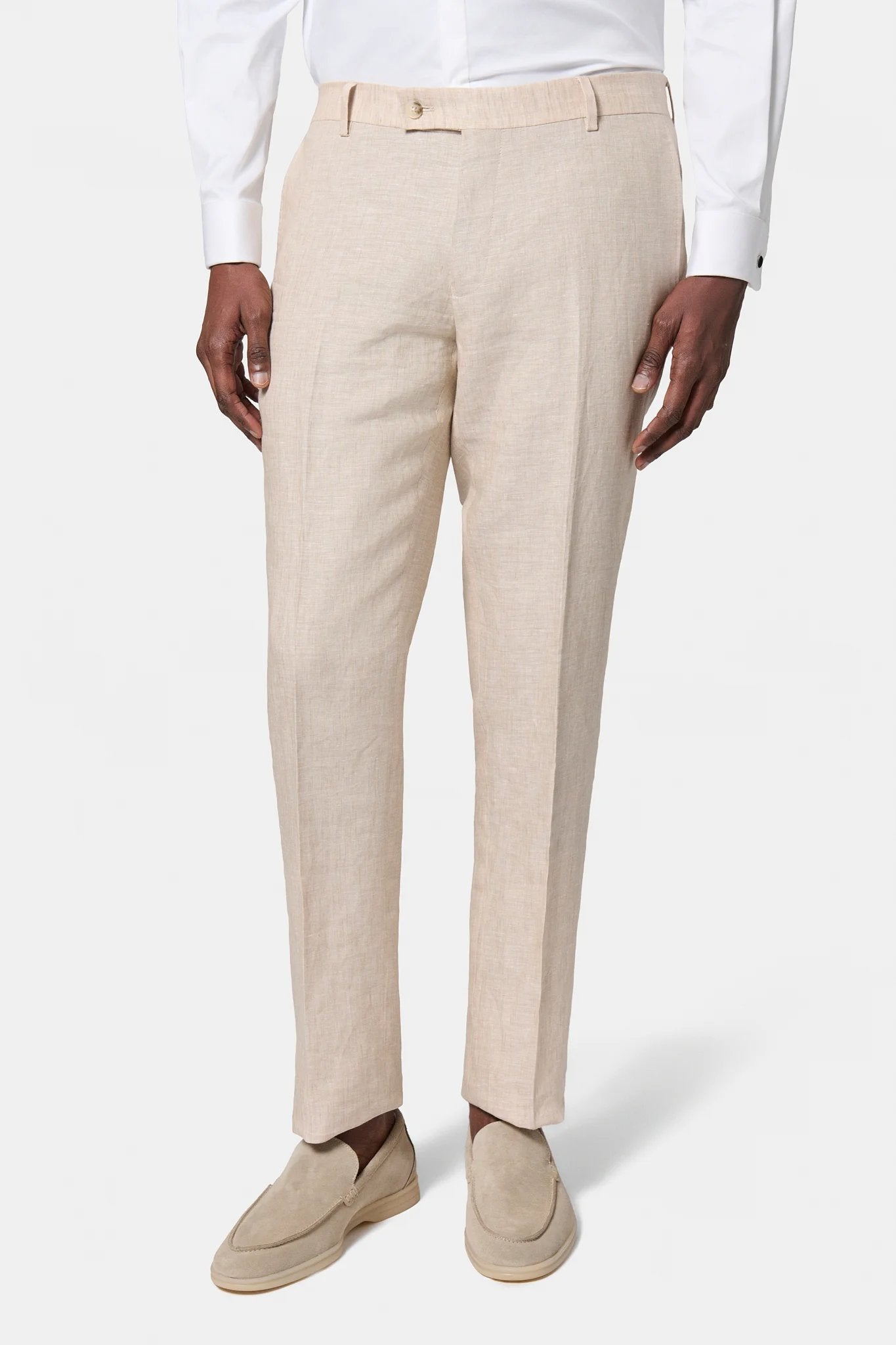 Pantalon de costume en pur lin chiné Jerem, intérieur semi-doublé, ceinture sartoriale, poches italiennes