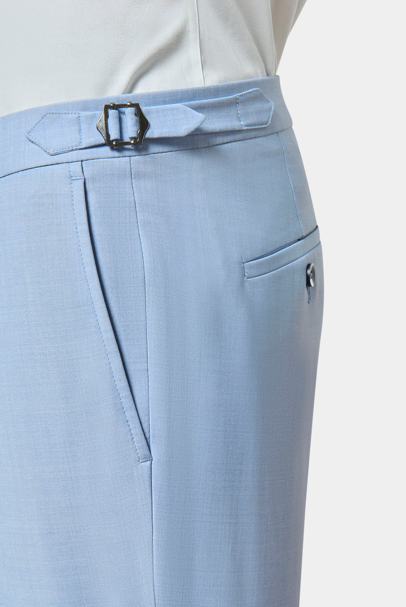 Pantalon de costume pince et taille ajustable, laine chinée bi-stretch Jerem, ceinture sartoriale stretch, ceinture sartoriale
