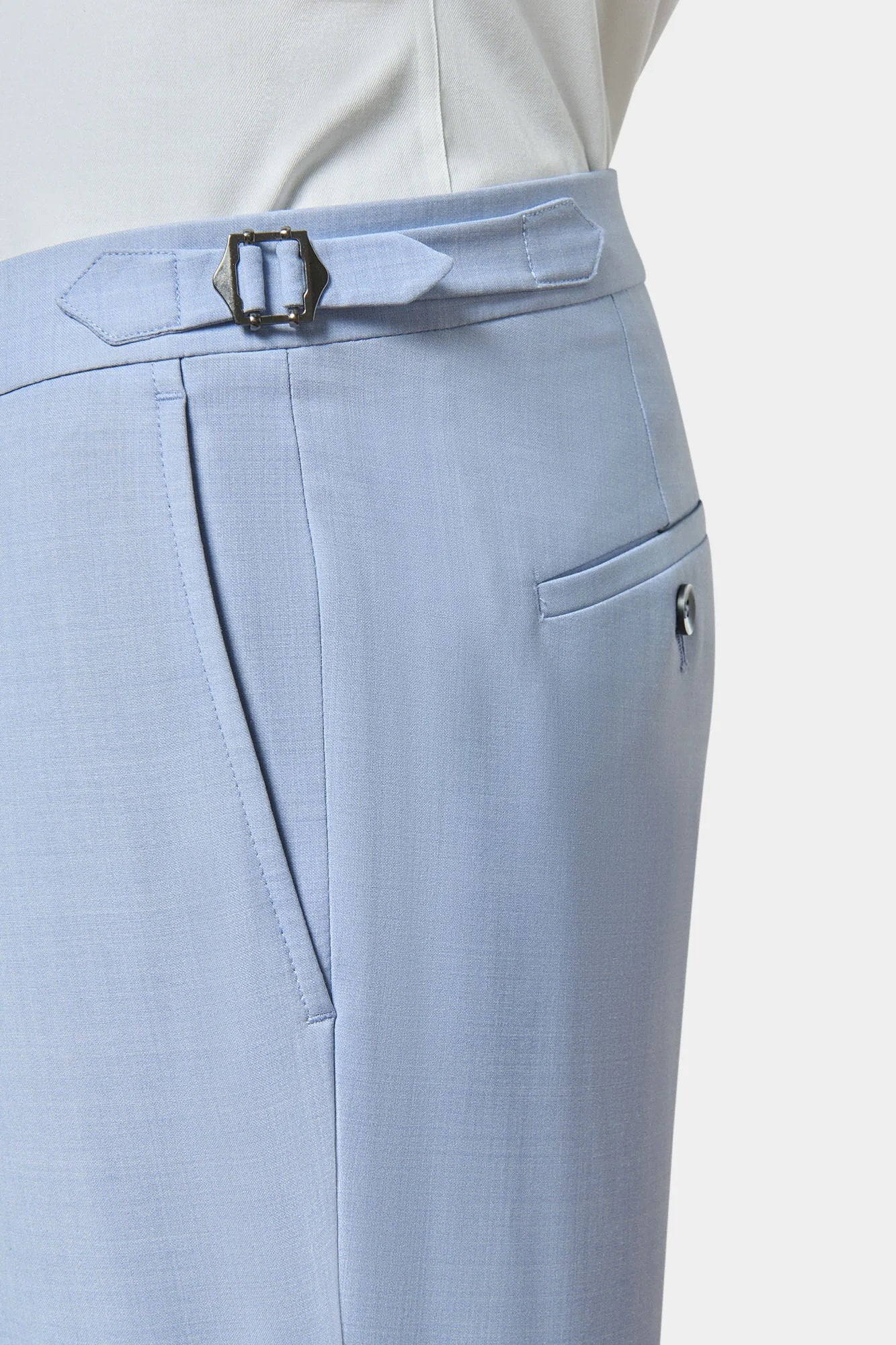 Pantalon de costume pince et taille ajustable, laine chinée bi-stretch Jerem, ceinture sartoriale stretch, ceinture sartoriale