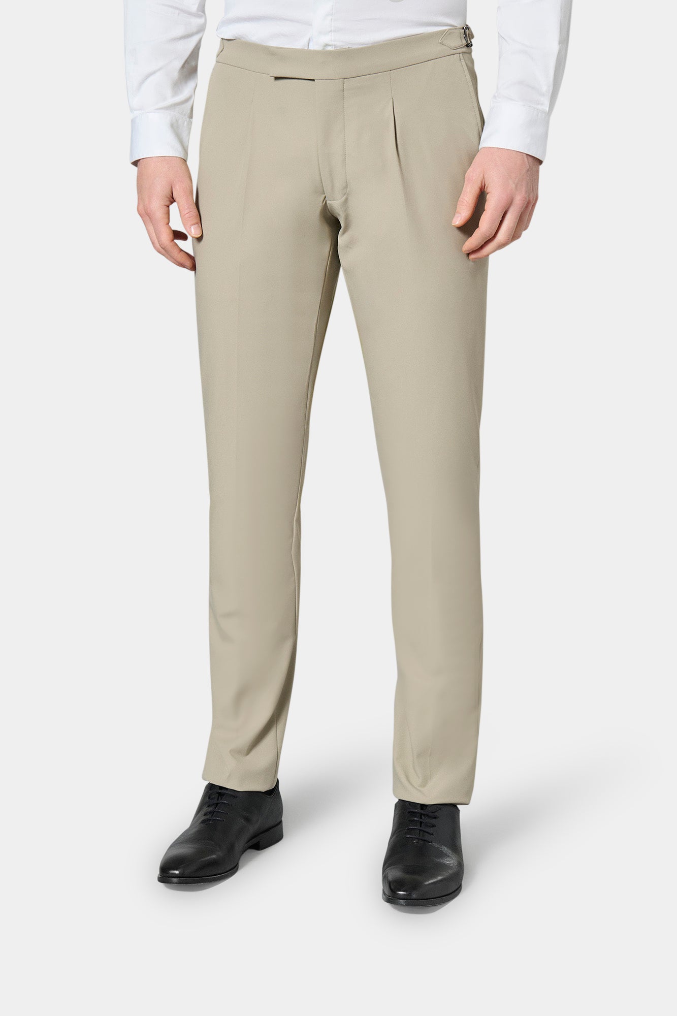 Pantalon technique pince et taille ajustable Jerem, intérieur semi-doublé, ceinture sartoriale stretch, ceinture sartoriale