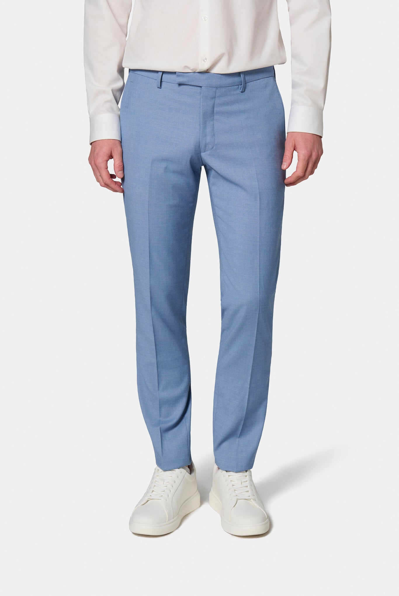Pantalon de costume ajusté stretch à micro-motif Jerem, intérieur semi-doublé, ceinture sartoriale stretch, ceinture sartoriale