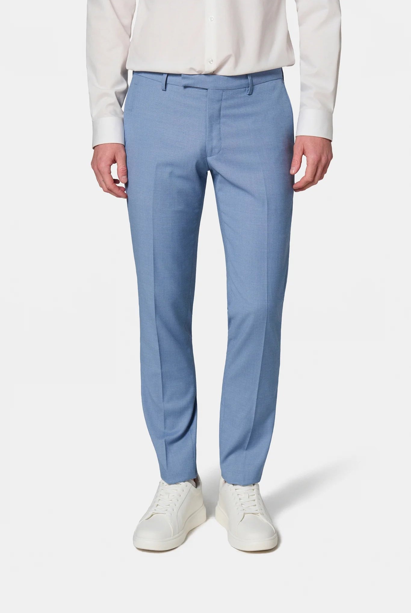 Pantalon de costume ajusté stretch à micro-motif Jerem, intérieur semi-doublé, ceinture sartoriale stretch, ceinture sartoriale