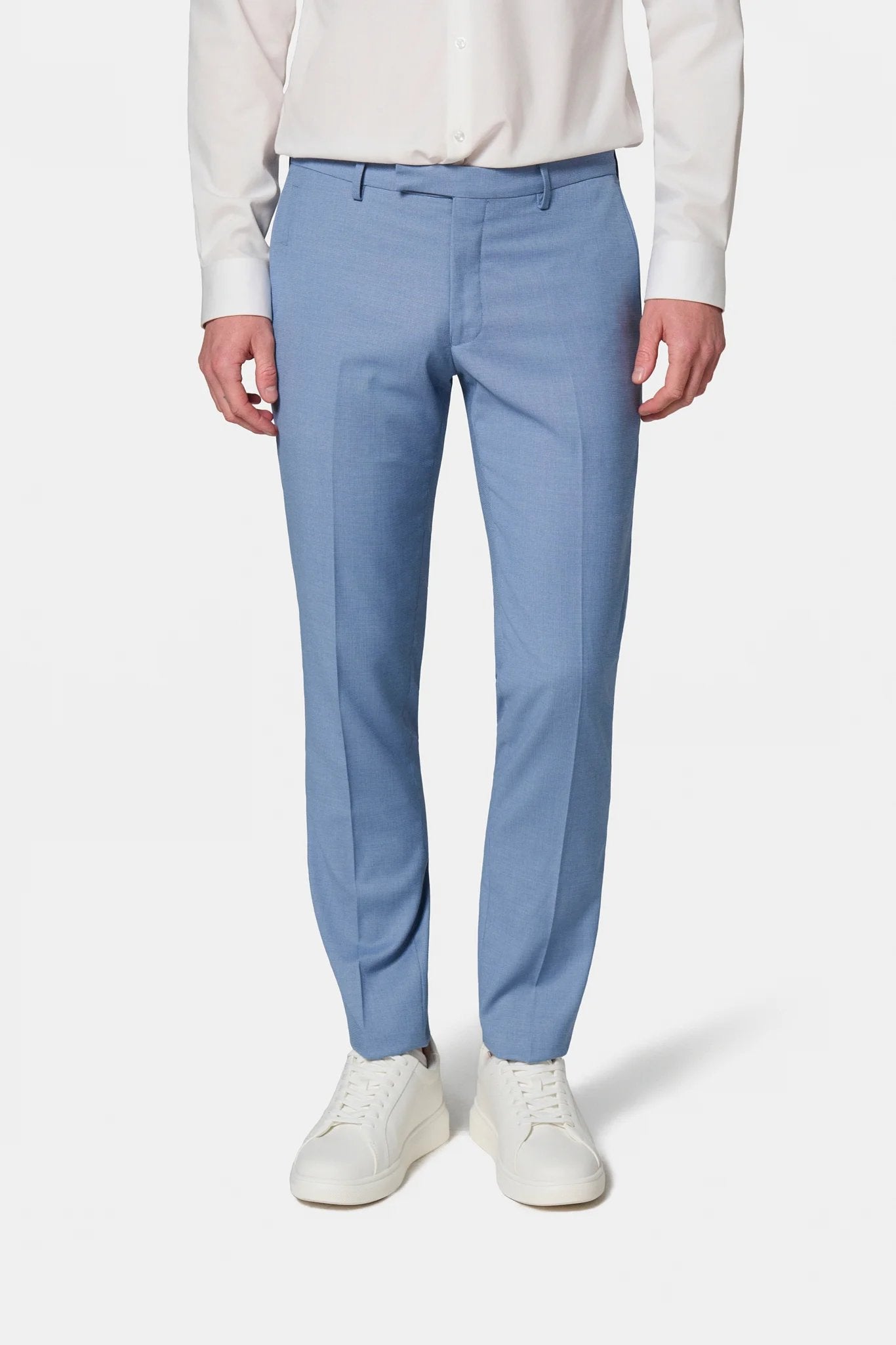 Pantalon de costume ajusté stretch à micro-motif Jerem, intérieur semi-doublé, ceinture sartoriale stretch, ceinture sartoriale