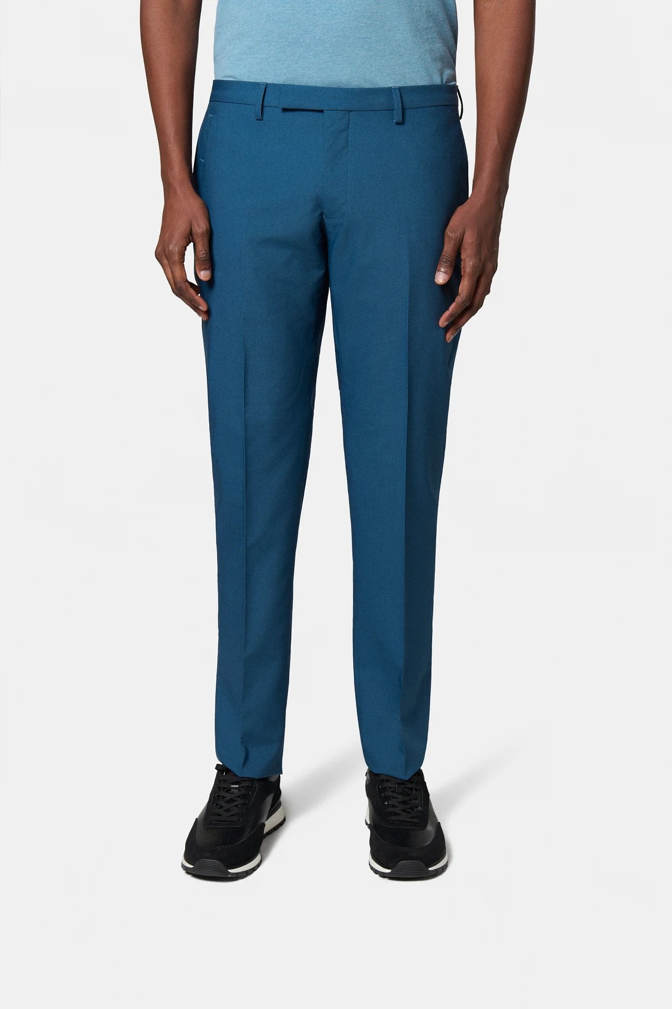 Pantalon de costume ajusté sergé technique stretch Jerem, ceinture sartoriale, poches italiennes