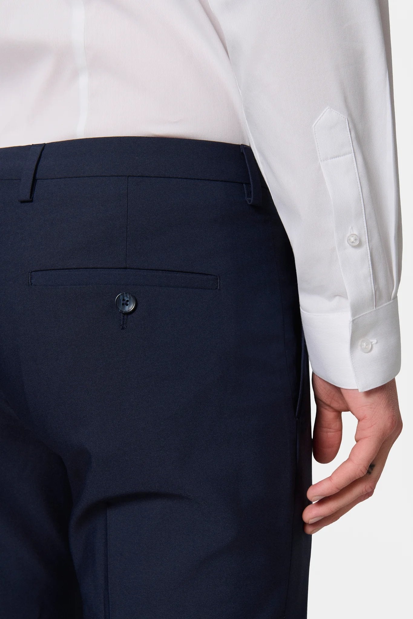 Pantalon de costume ajusté sergé technique stretch Jerem, ceinture sartoriale stretch, ceinture sartoriale