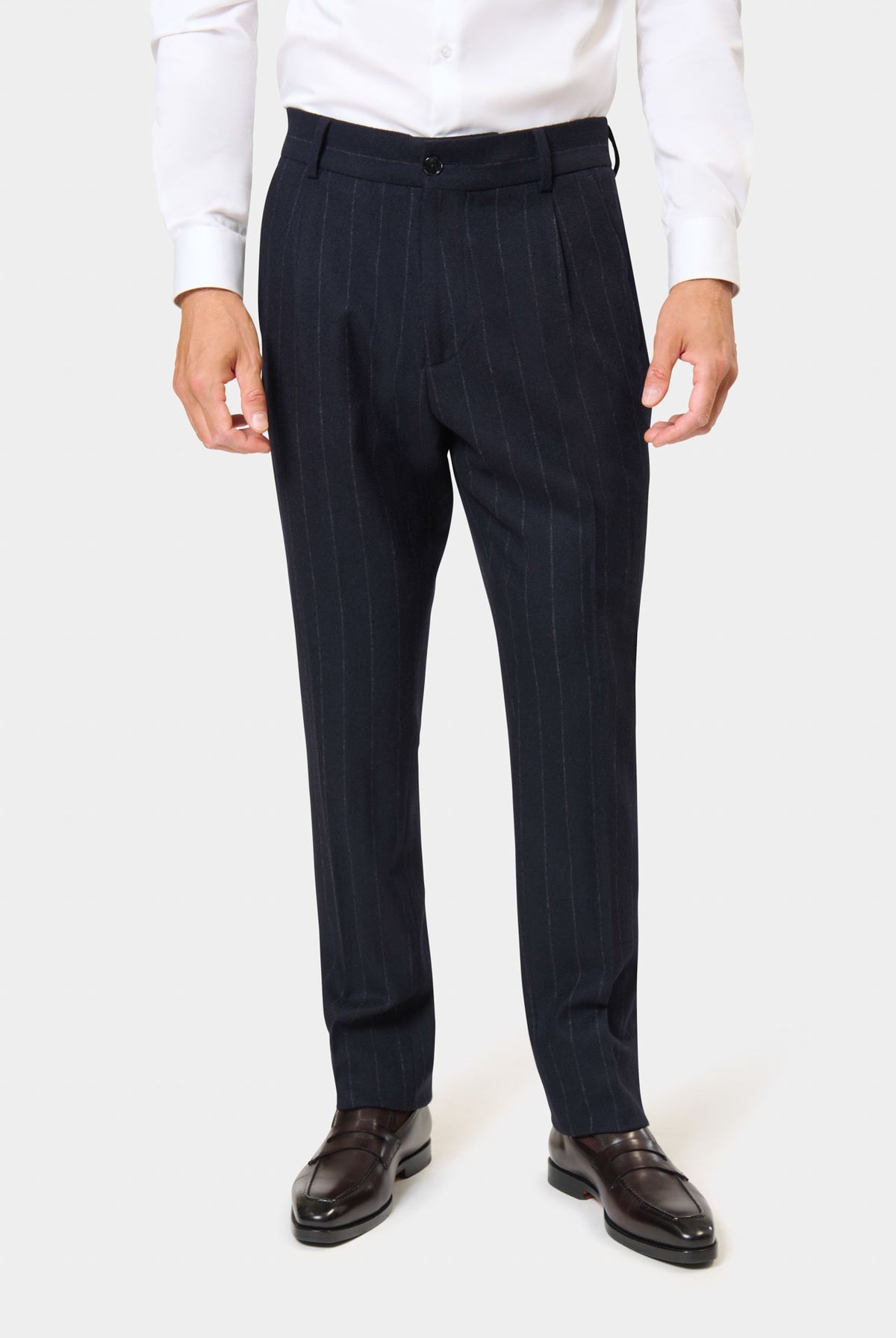 Pantalon de costume à pinces à rayures craie Jerem Paris