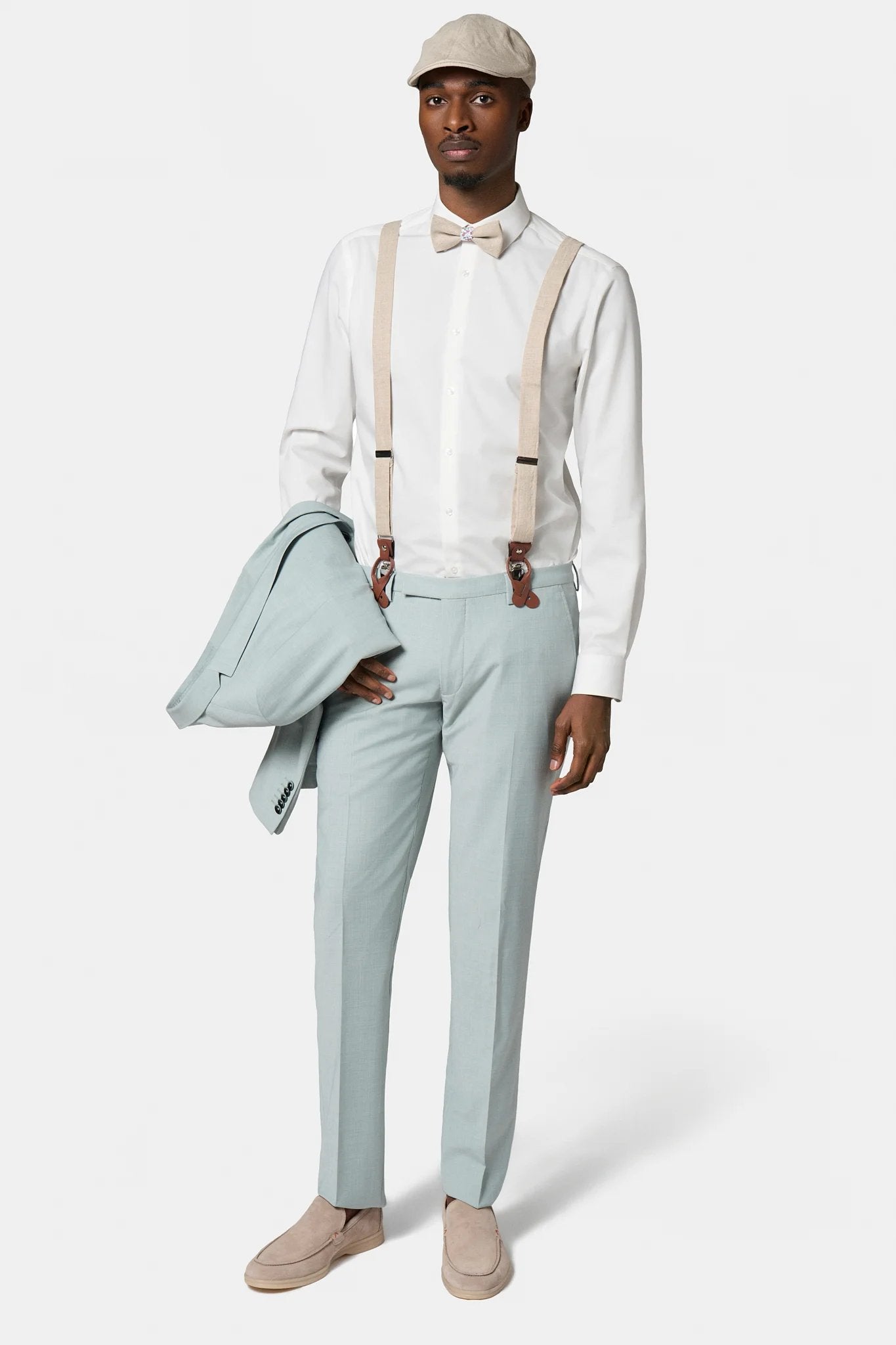 Laine chinée — Pantalon de costume ajusté Jerem, ceinture sartoriale, poches italiennes