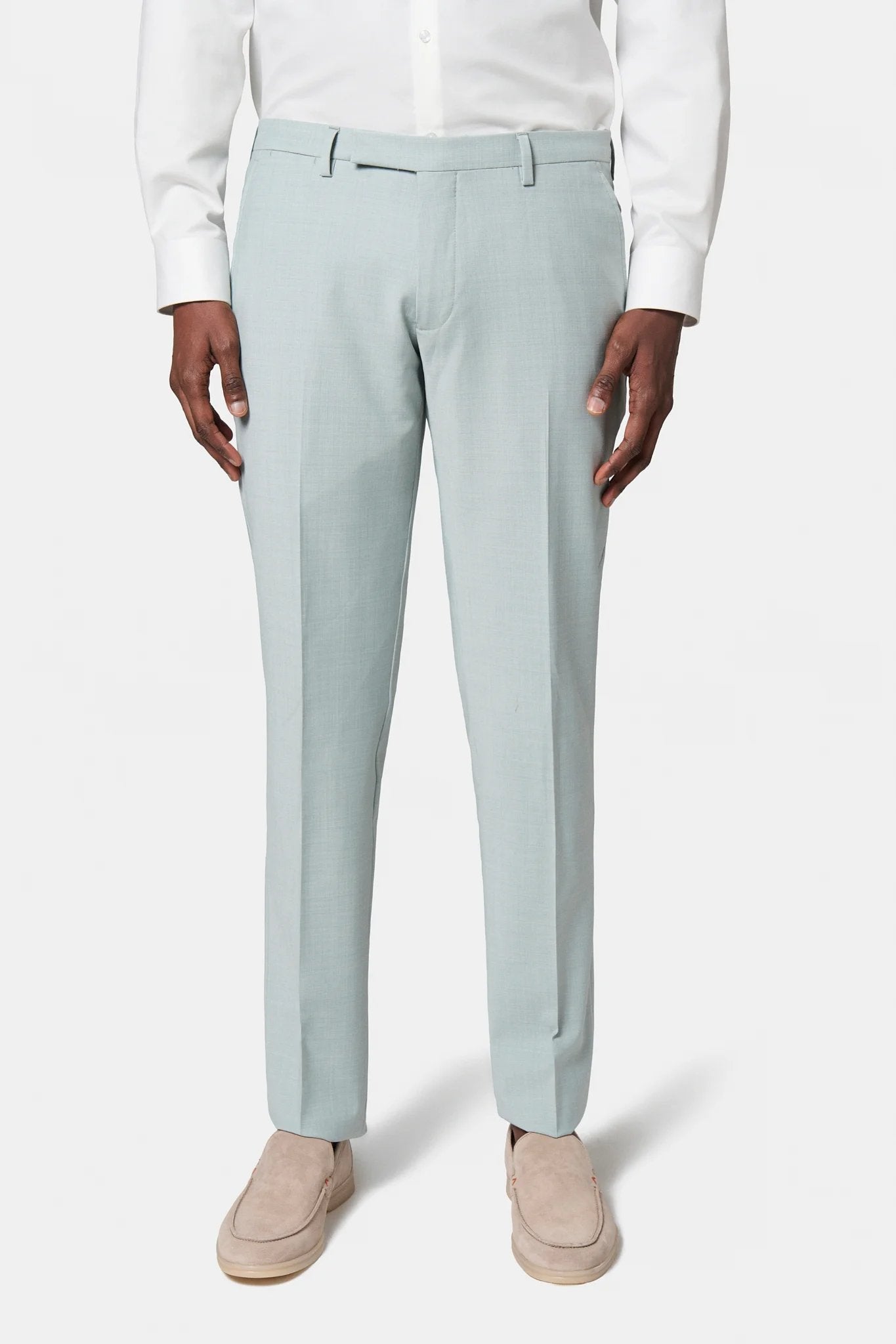 Pantalon de costume ajusté en laine chinée Jerem, intérieur semi-doublé, ceinture sartoriale stretch, ceinture sartoriale