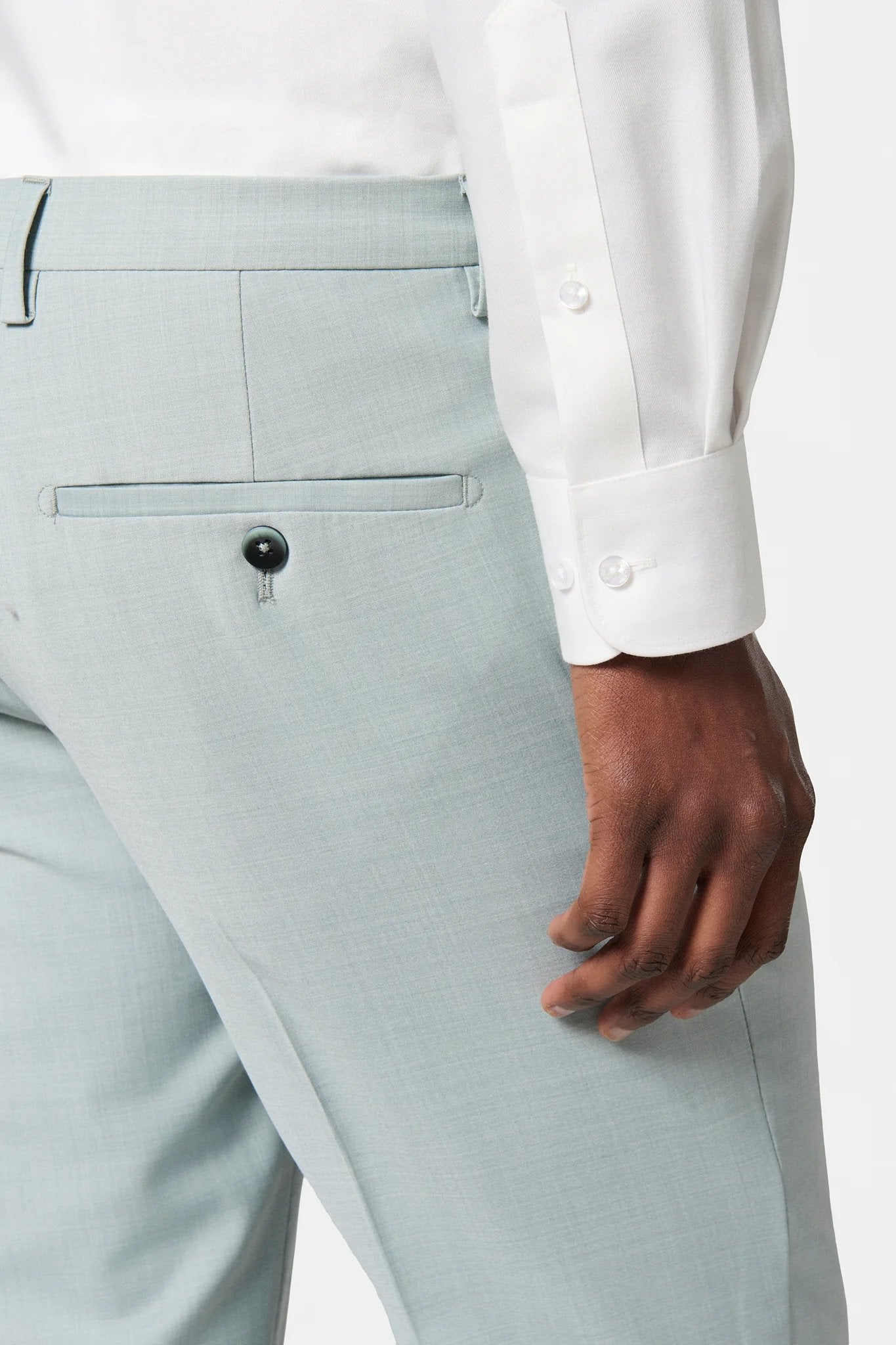 Pantalon de costume ajusté, laine chinée Jerem, ceinture sartoriale stretch, ceinture sartoriale