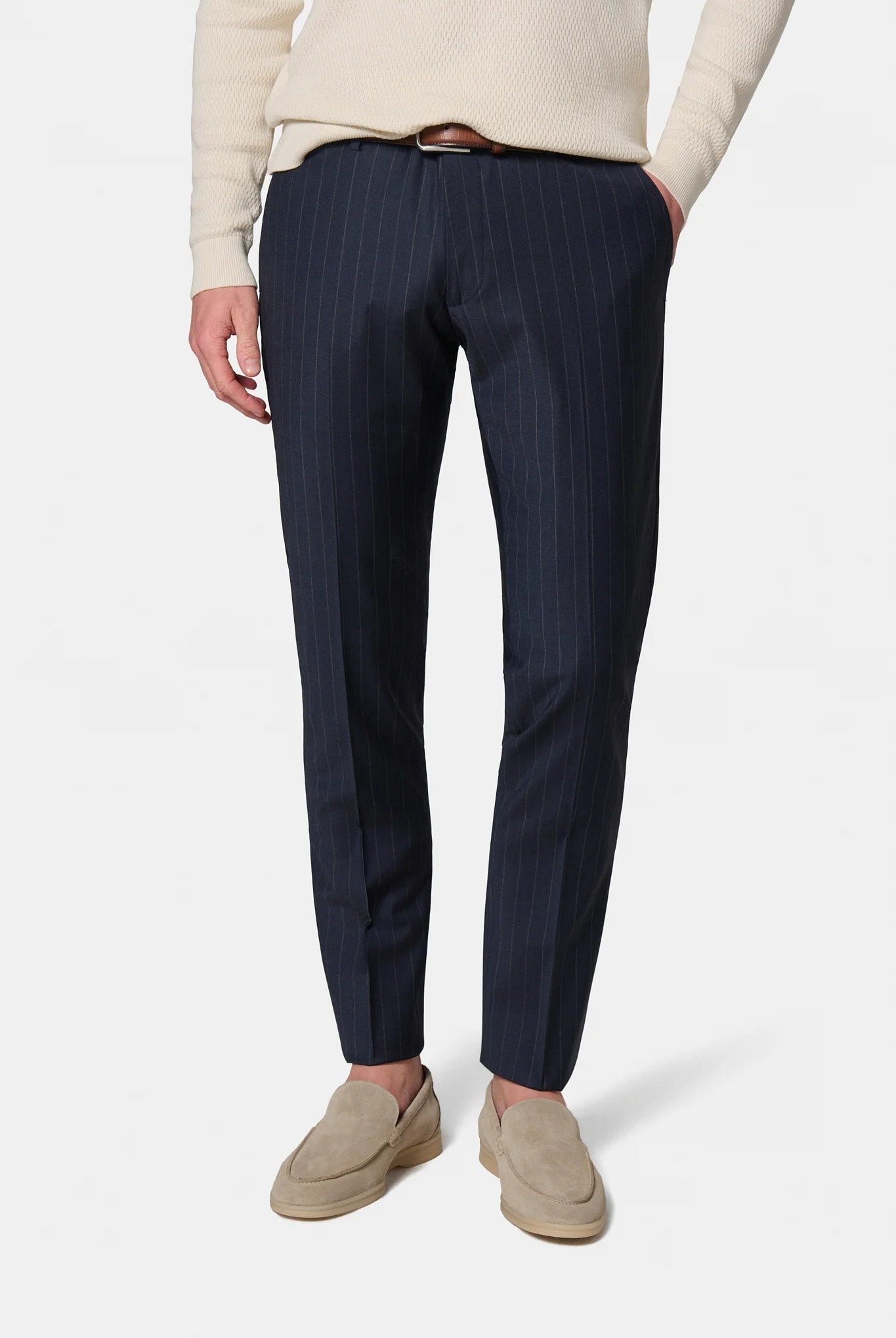 Pantalon de costume ajusté à rayure en laine Jerem, intérieur semi-doublé, ceinture sartoriale stretch, ceinture sartoriale