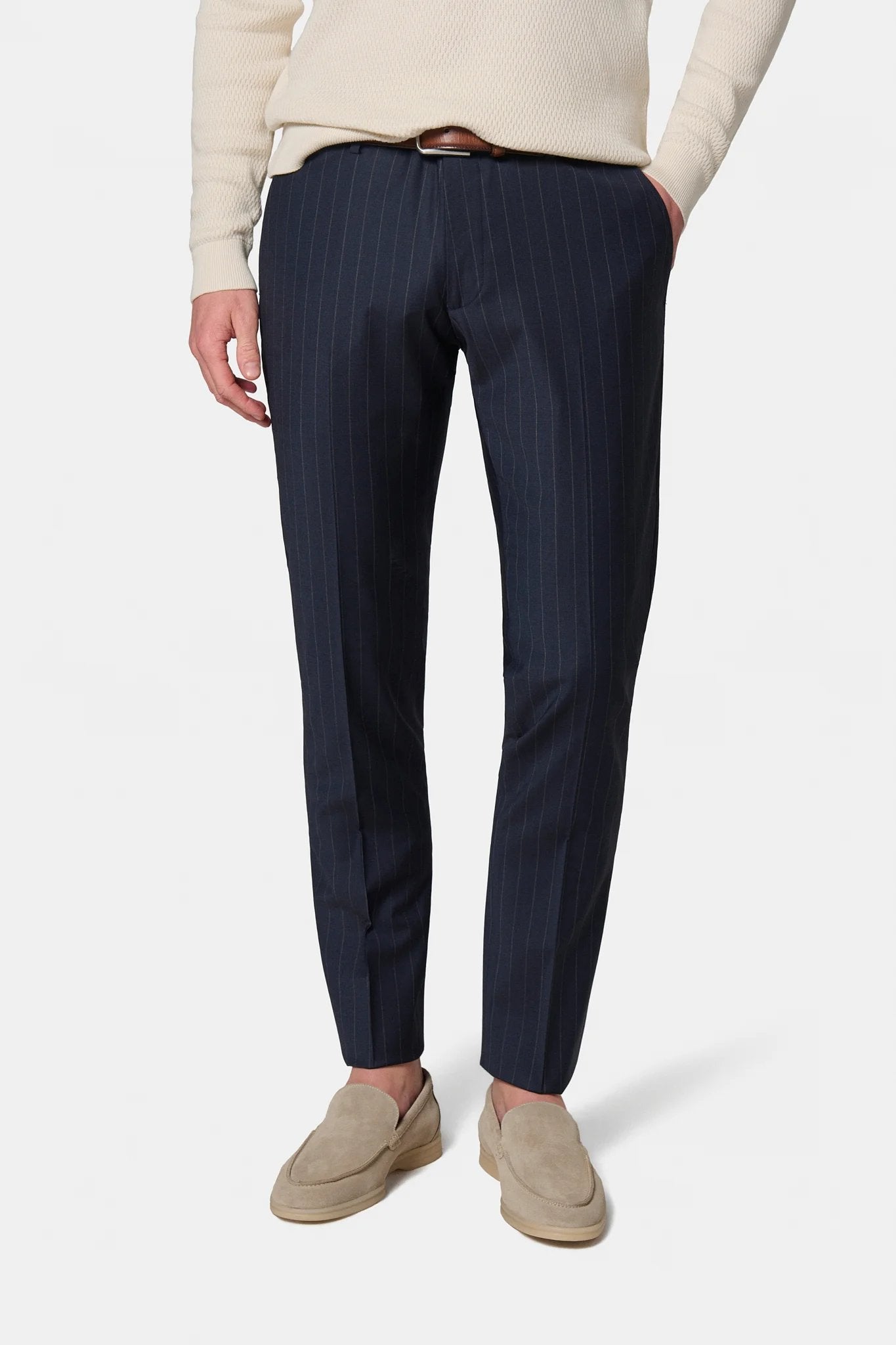Pantalon de costume ajusté à rayure en laine Jerem, intérieur semi-doublé, ceinture sartoriale stretch, ceinture sartoriale