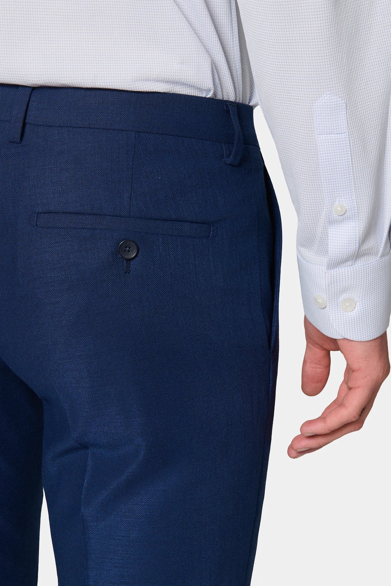 Pantalon de costume ajusté satiné Jerem, ceinture sartoriale stretch, ceinture sartoriale