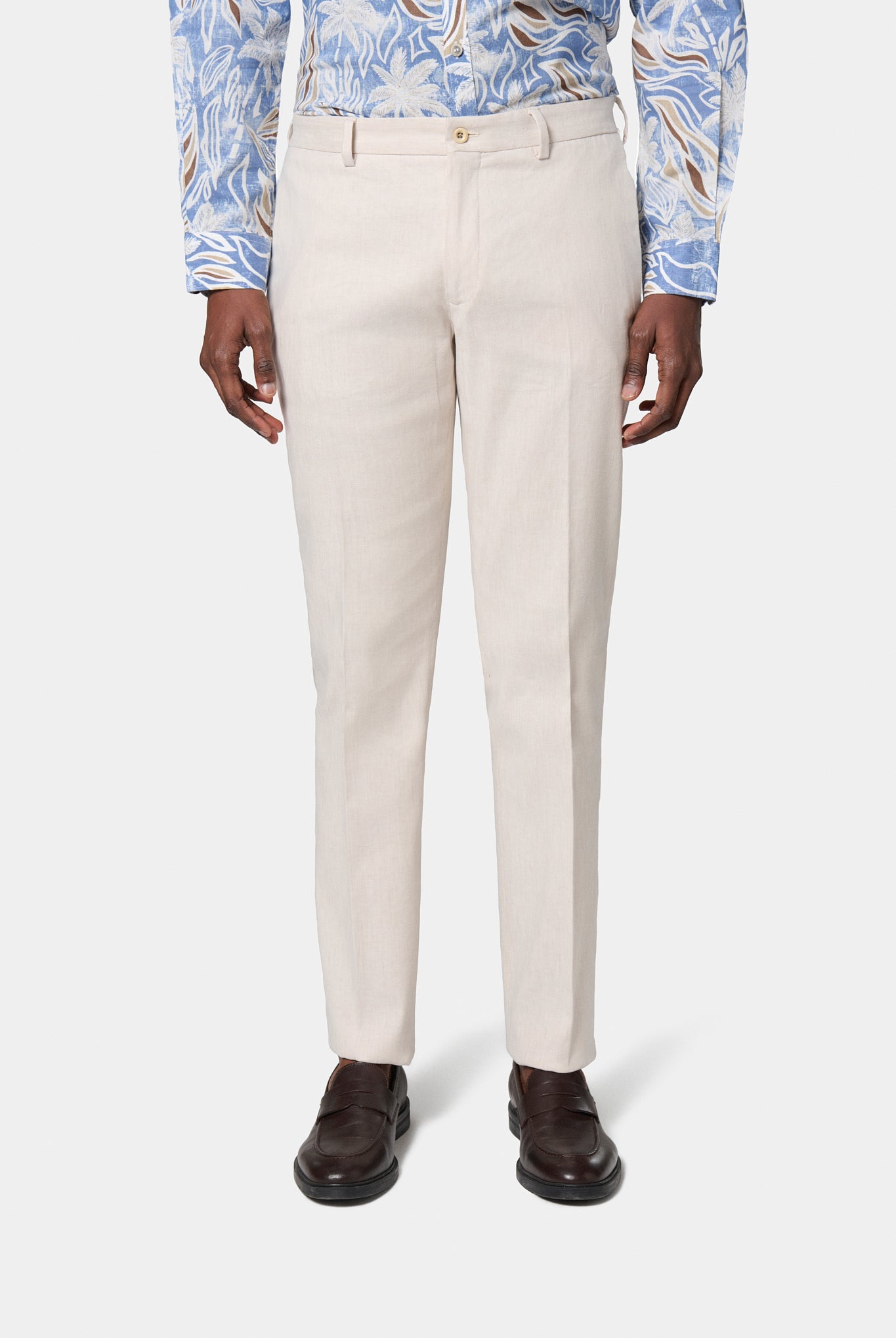 Pantalon décontracté en coton-lin stretch Jerem, coloris écru