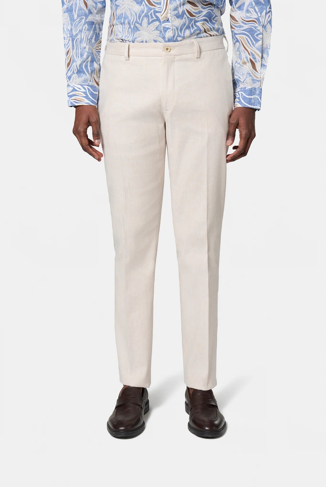 Pantalon décontracté en coton-lin stretch Jerem, coloris écru