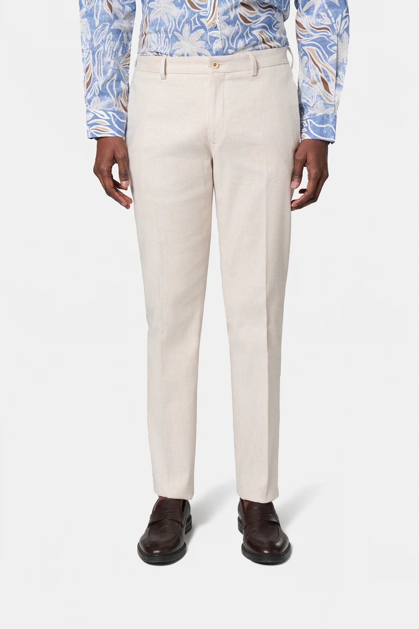 Pantalon décontracté en coton-lin stretch Jerem, coloris écru