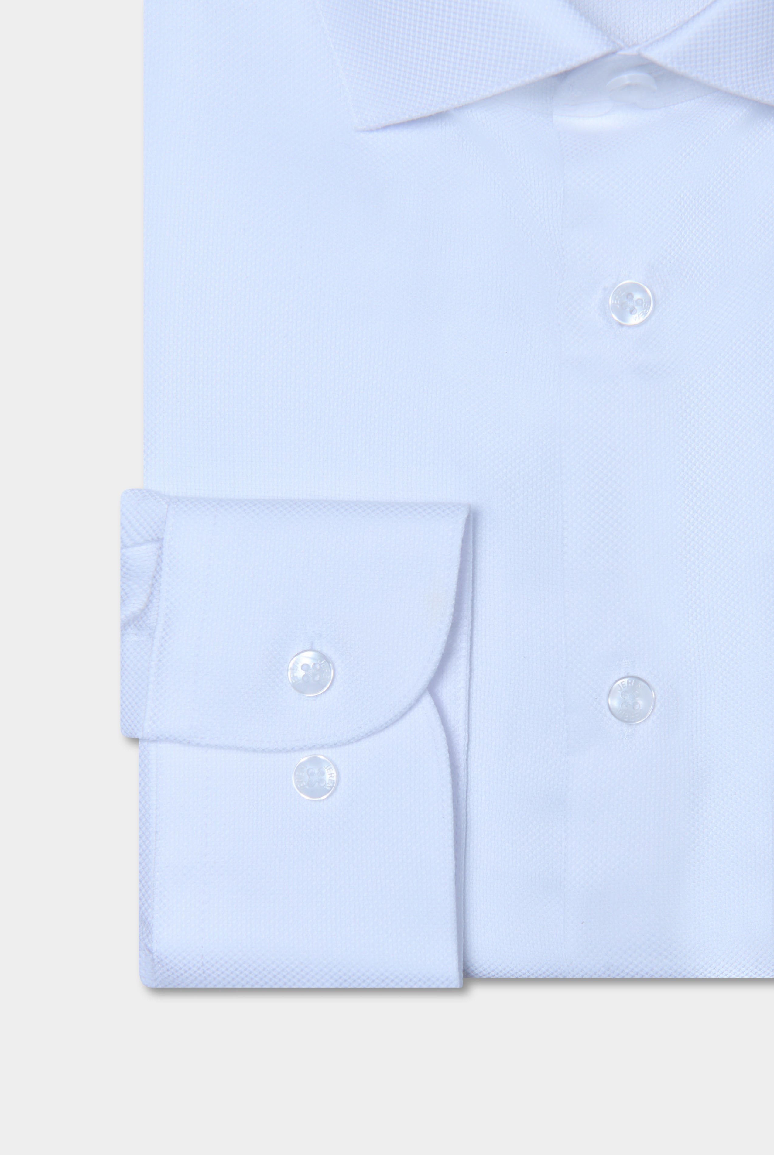 Pur coton coupe droite — Chemise texturée Jerem, repassage facile, col semi-italien