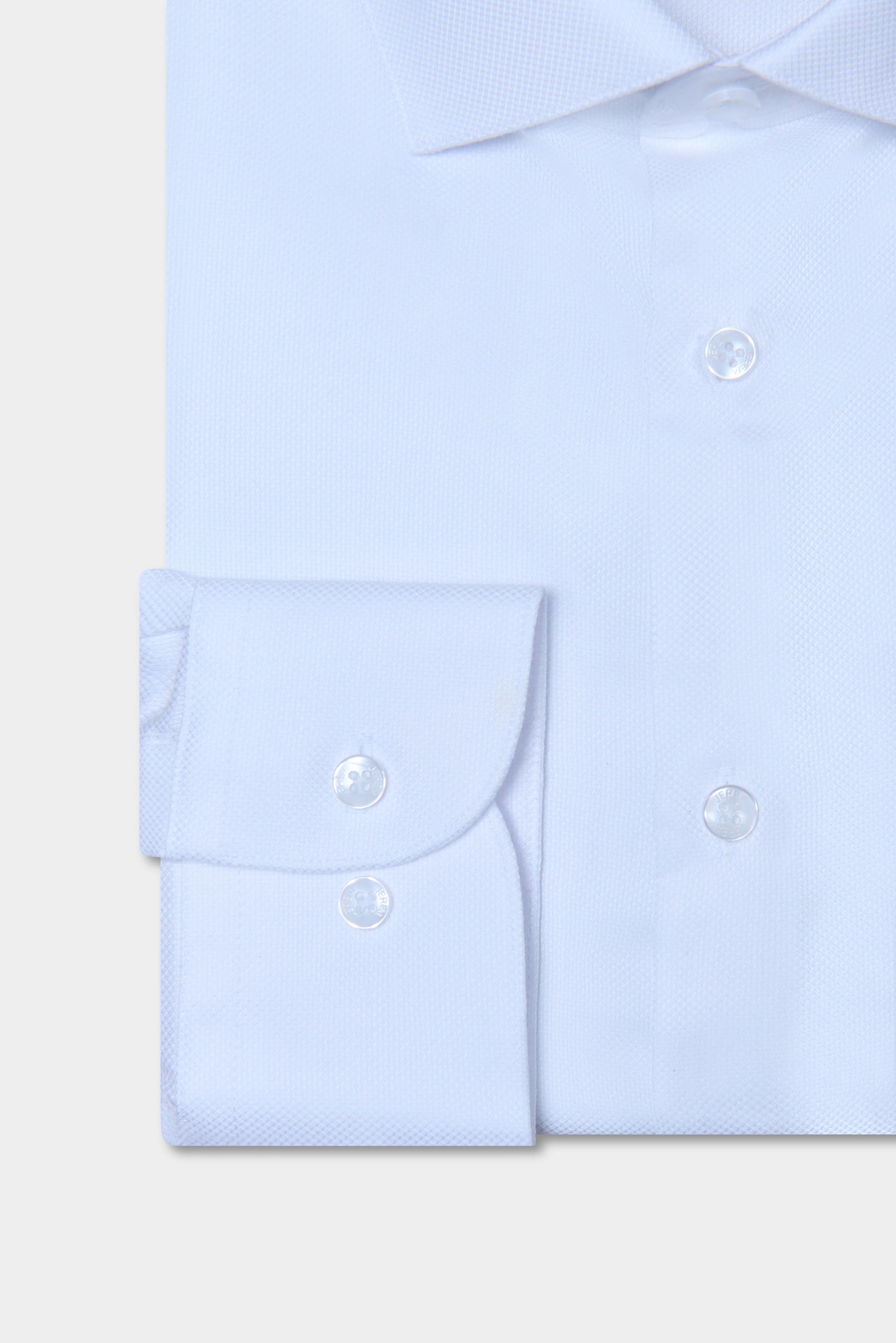 Pur coton coupe droite — Chemise texturée Jerem, repassage facile, col semi-italien
