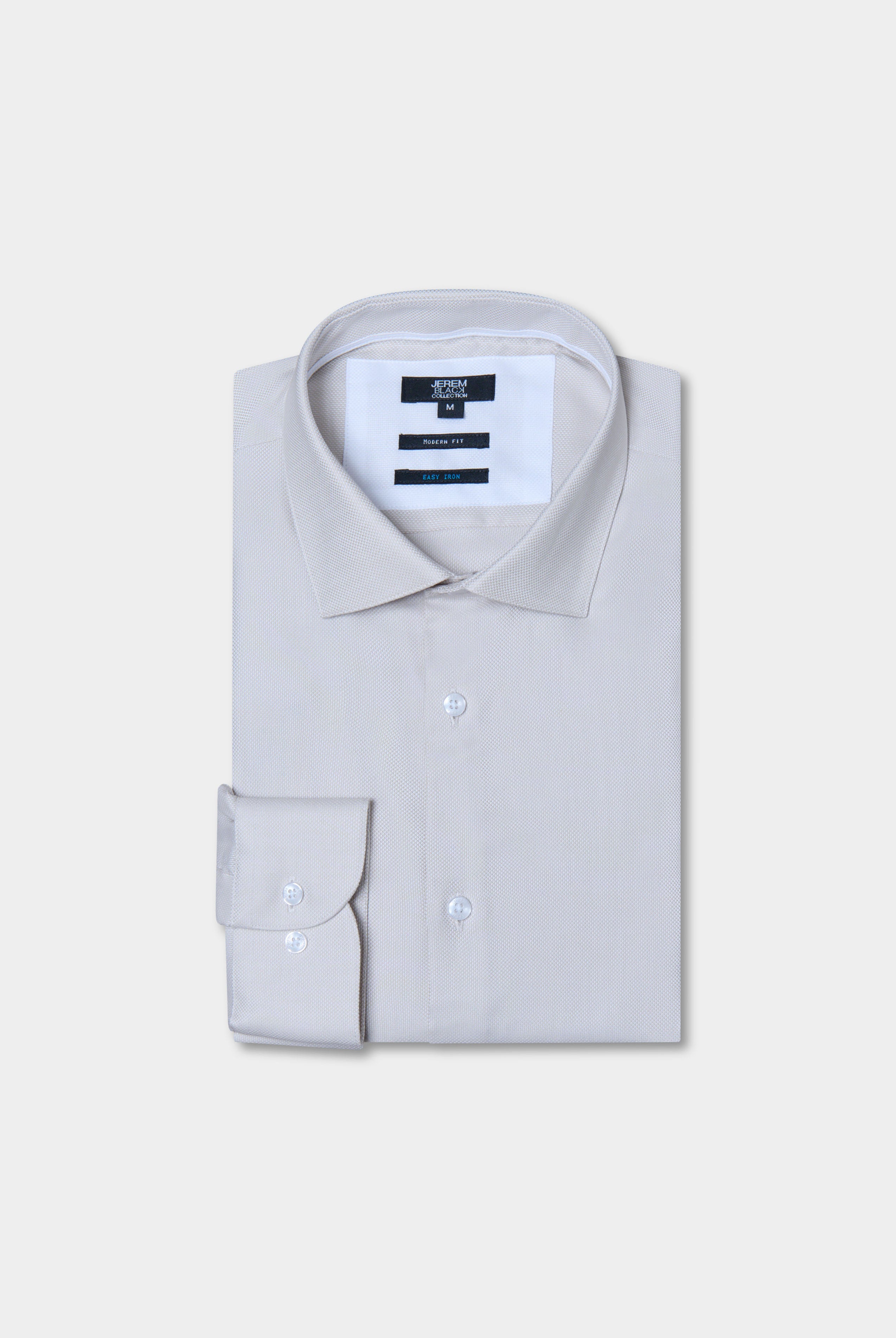 Chemise texturée, pur coton coupe droite Jerem, col semi-italien, coupe droite, coloris gris clair