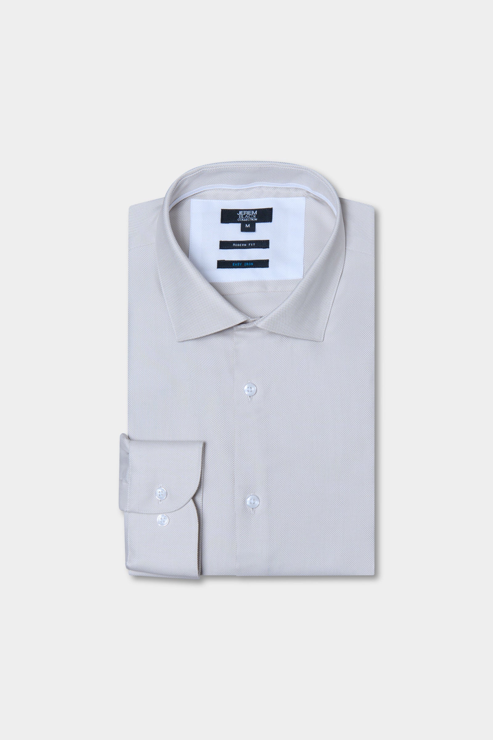 Chemise texturée, pur coton coupe droite Jerem, col semi-italien, coupe droite, coloris gris clair
