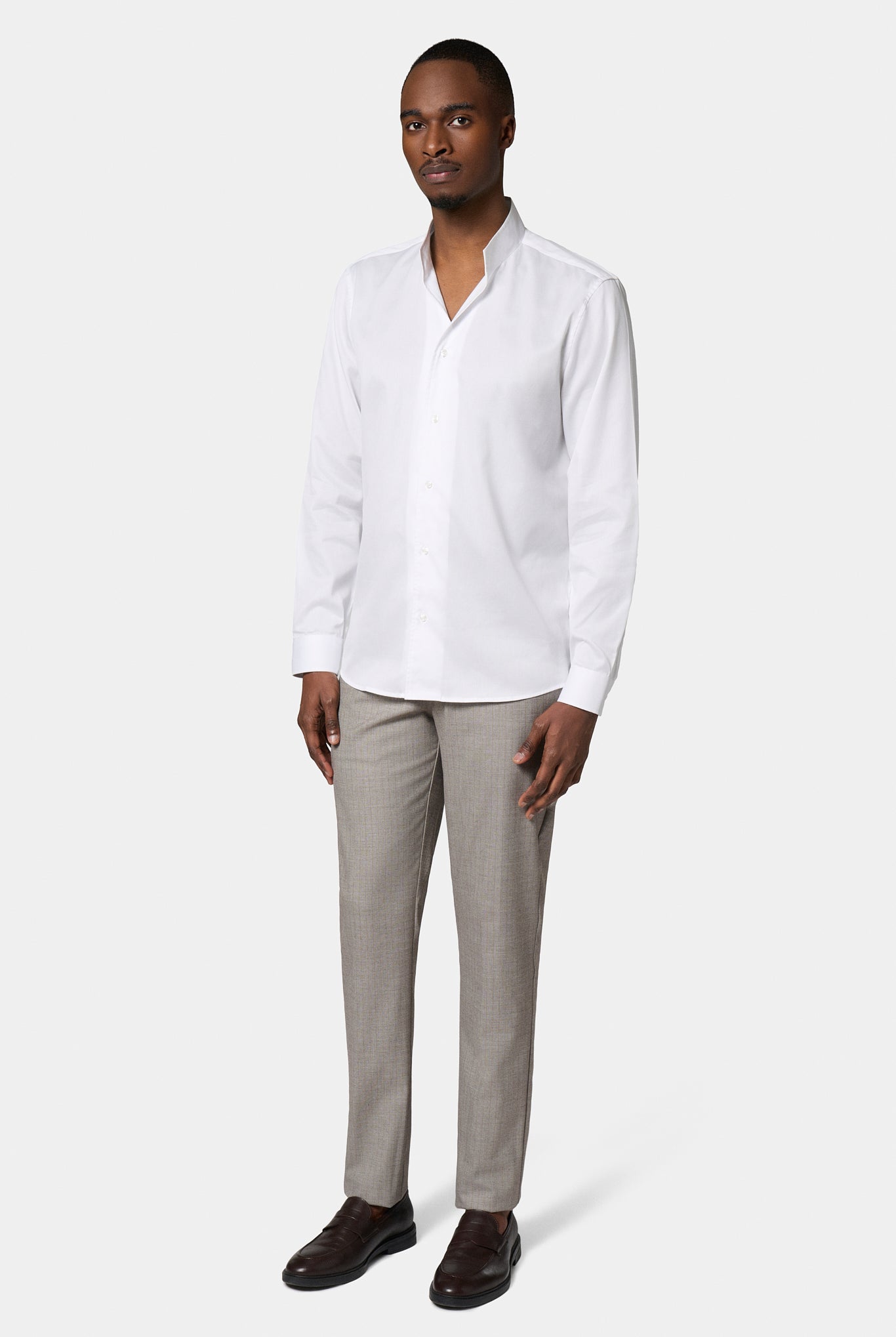 Chemise texturée col montant ouvert ajustée Jerem, coupe ajustée, coloris écru