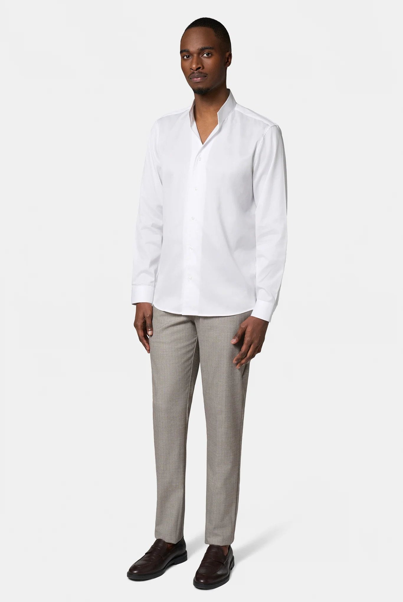 Chemise texturée col montant ouvert ajustée Jerem, coupe ajustée, coloris écru