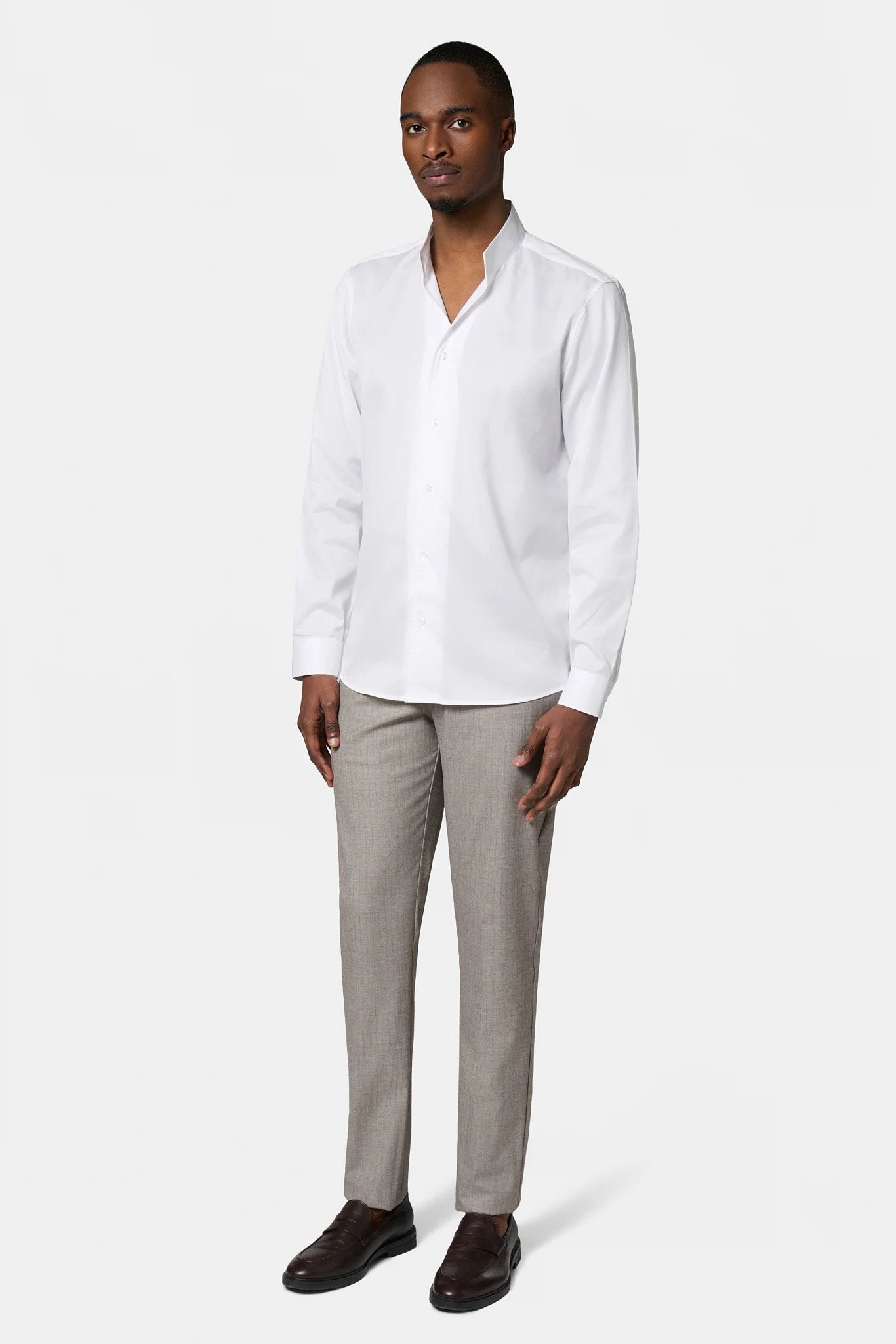 Chemise texturée col montant ouvert ajustée Jerem, coupe ajustée, coloris écru
