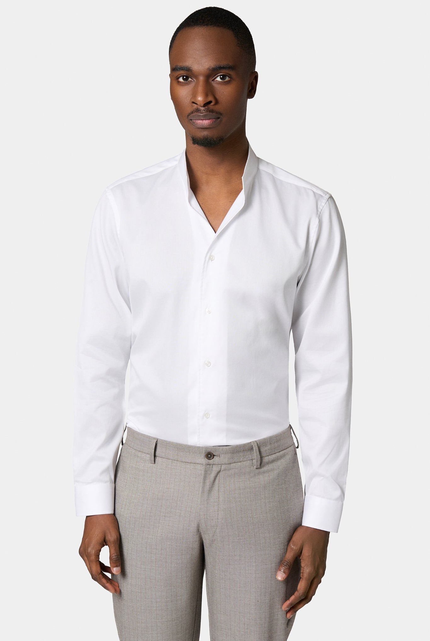 Chemise texturée col montant ouvert coupe ajustée Jerem, coupe ajustée, coloris écru