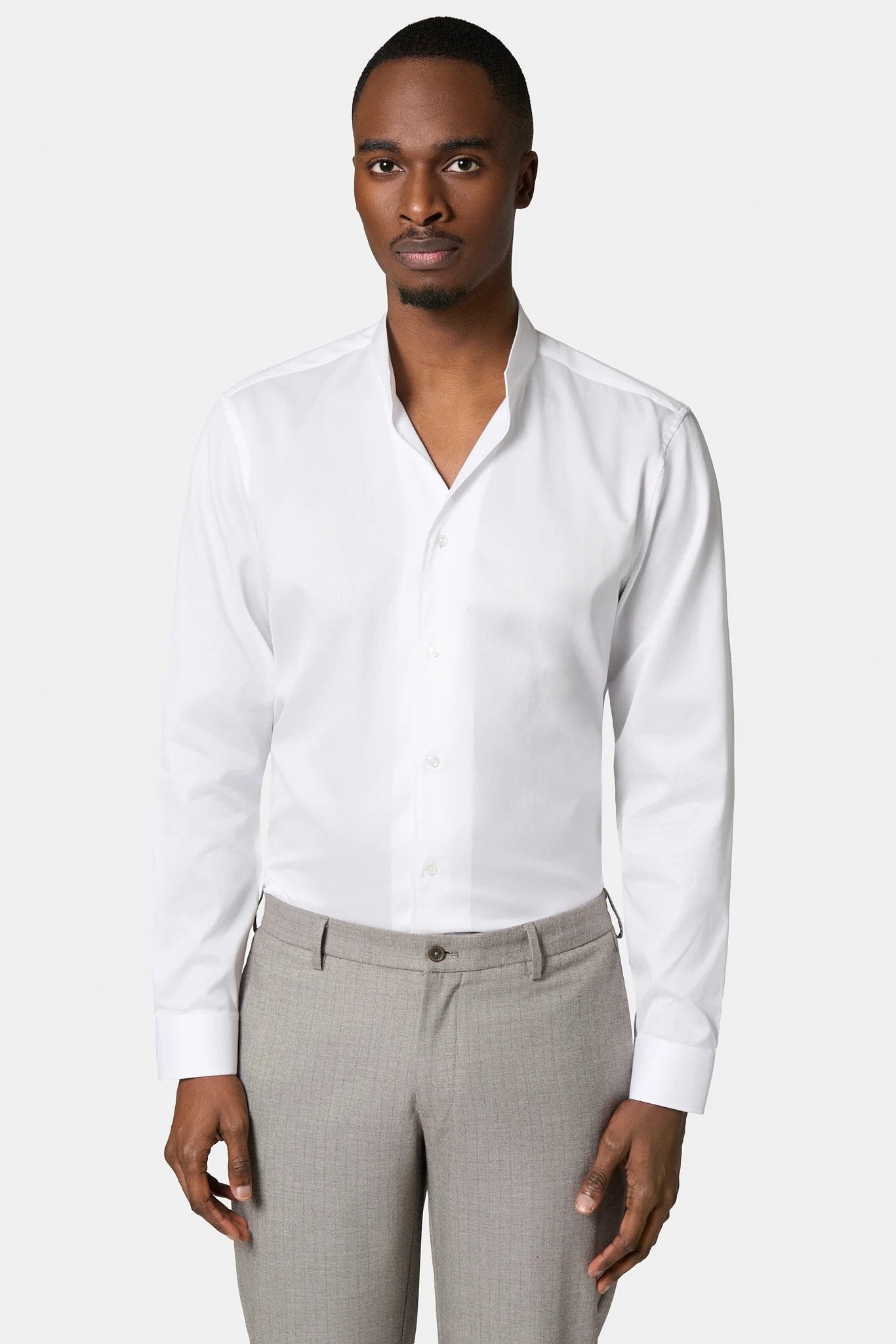 Chemise texturée col montant ouvert coupe ajustée Jerem, coupe ajustée, coloris écru