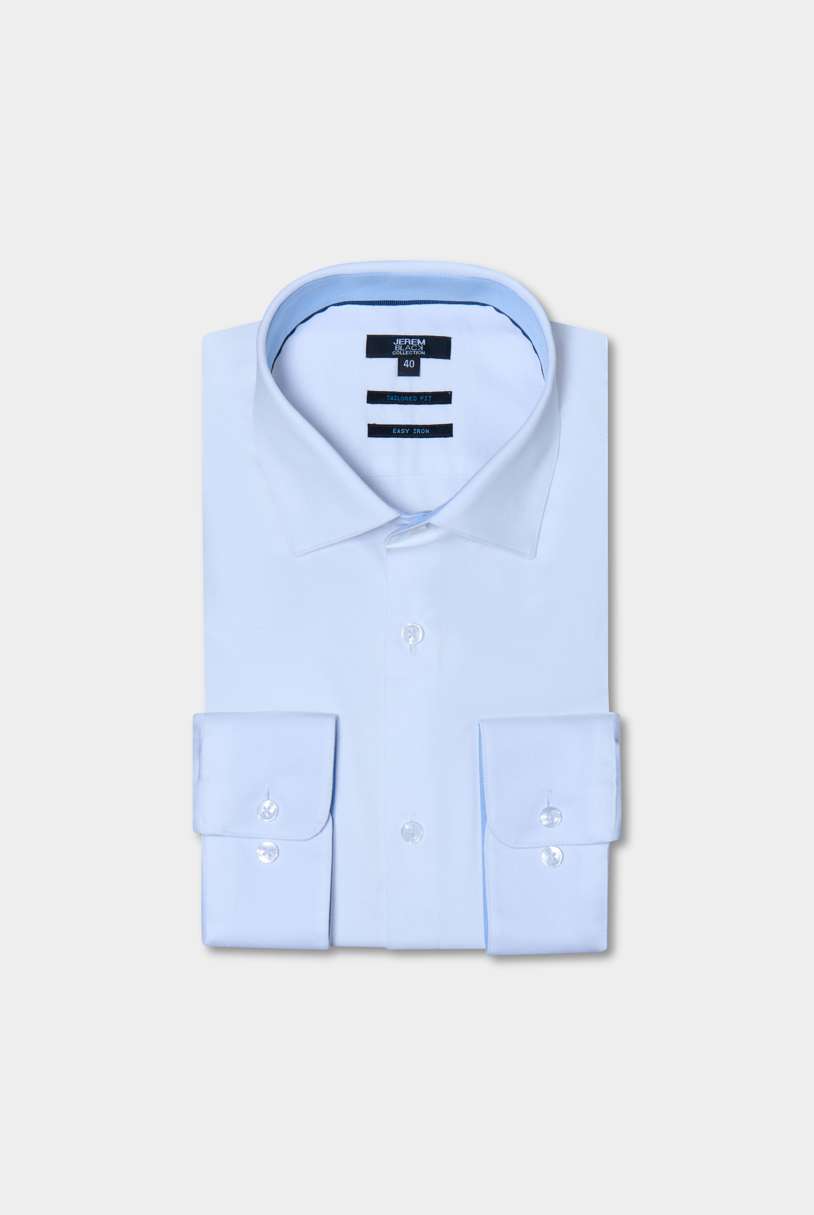 Chemise en twill de coton repassage facile ajustée Jerem, col semi-italien, coupe ajustée