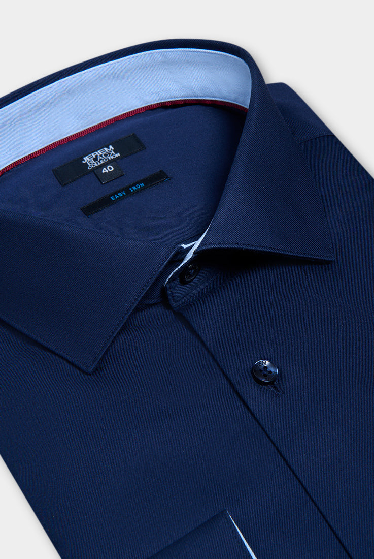 Chemise, twill de coton repassage facile coupe ajustée Jerem, repassage facile, col semi-italien