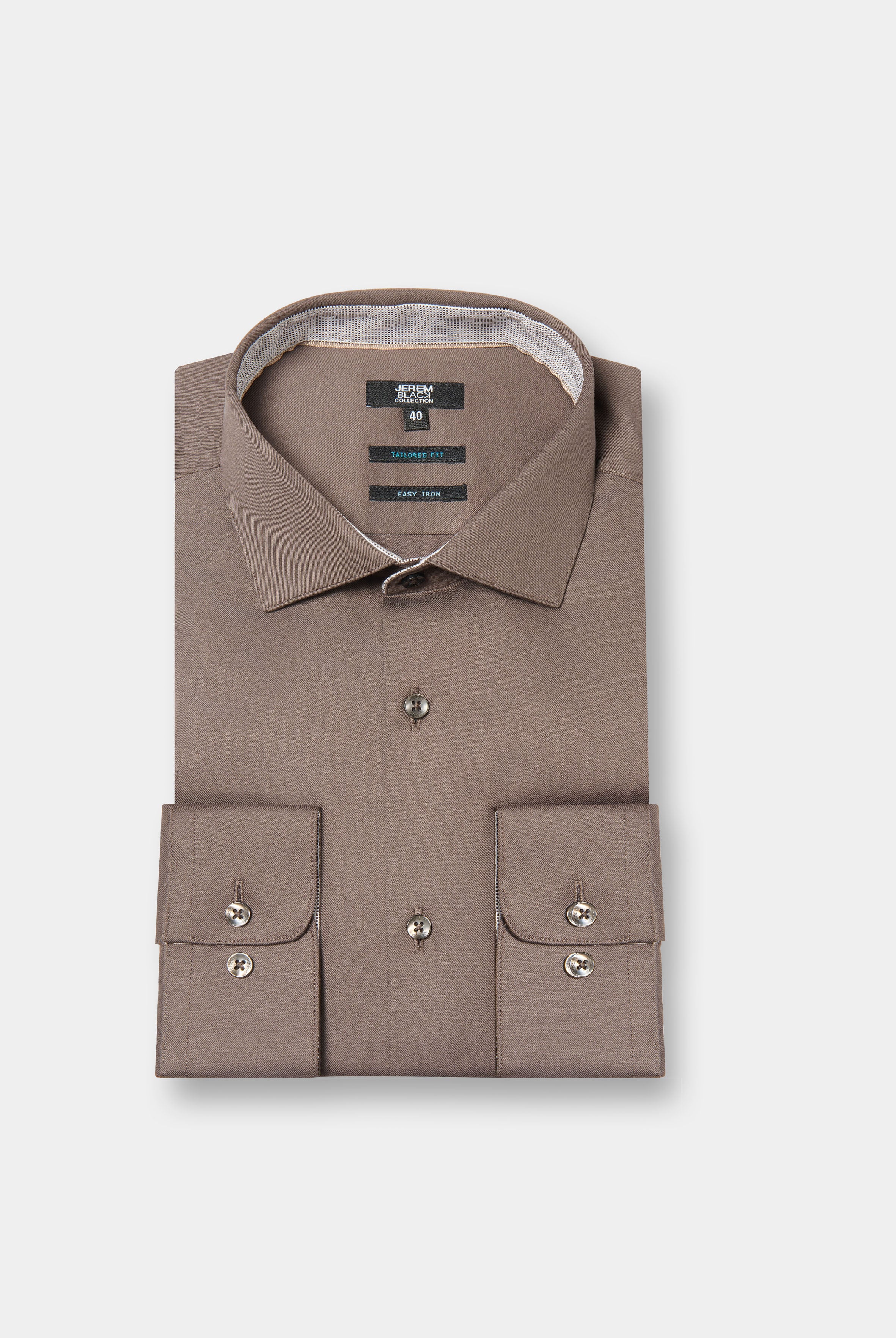 Chemise, twill de coton repassage facile coupe ajustée Jerem, col semi-italien, coupe ajustée