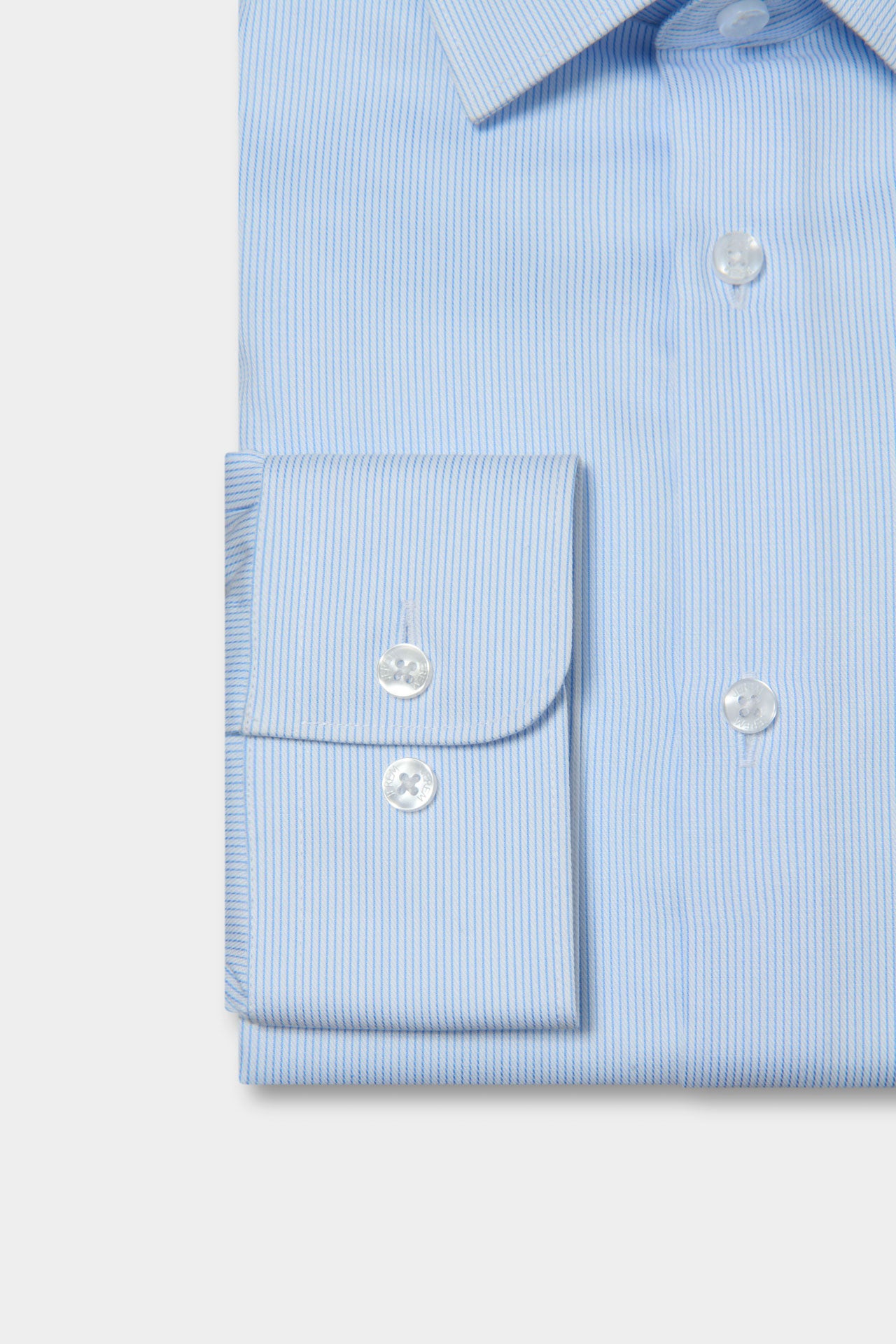Pur coton sans repassage coupe droite — Chemise texturée à fines rayures bleues Jerem, sans repassage, col classique