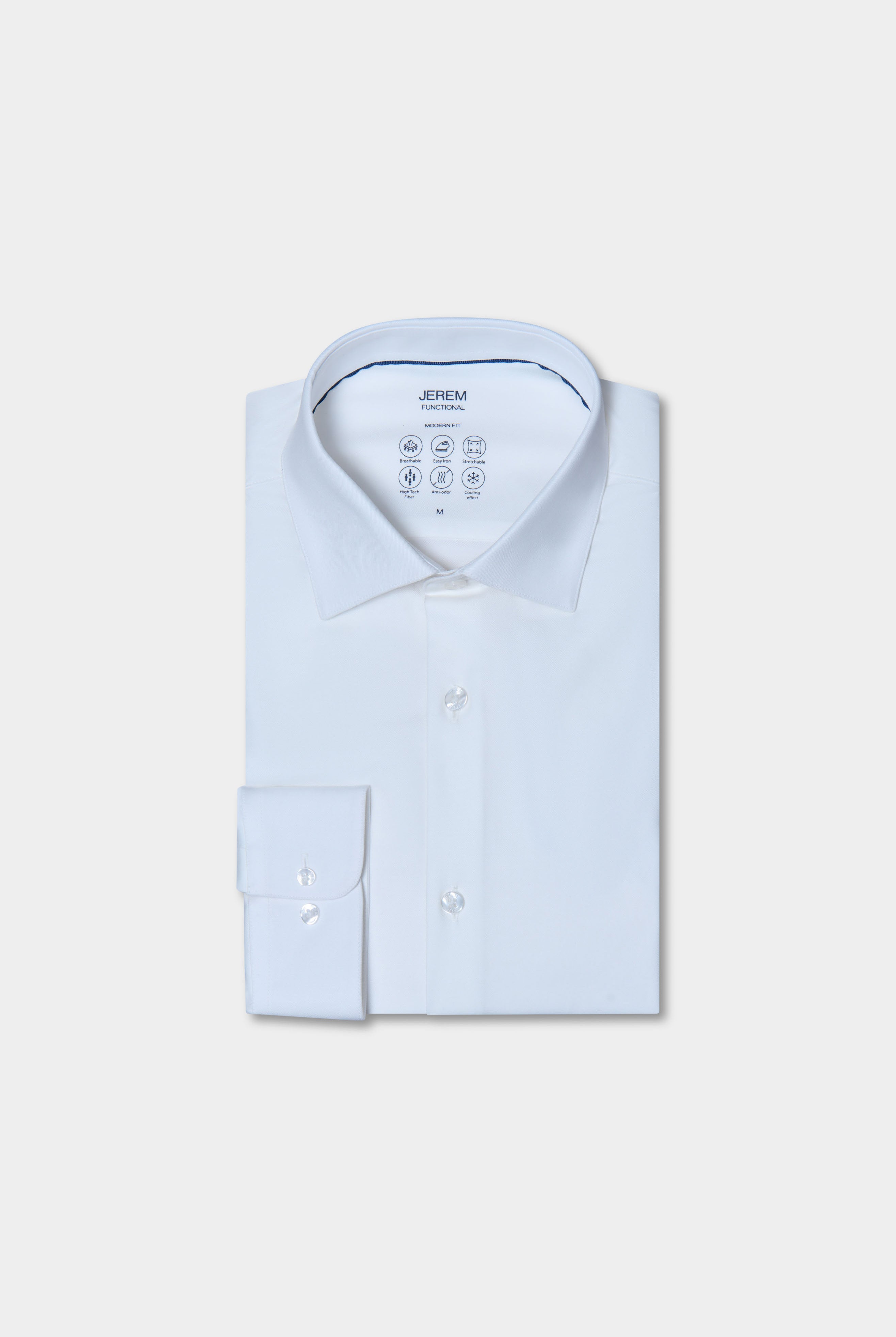 Chemise en tissu COOLMAX® confort et performance droite Jerem, coupe droite, col semi-italien, coloris écru