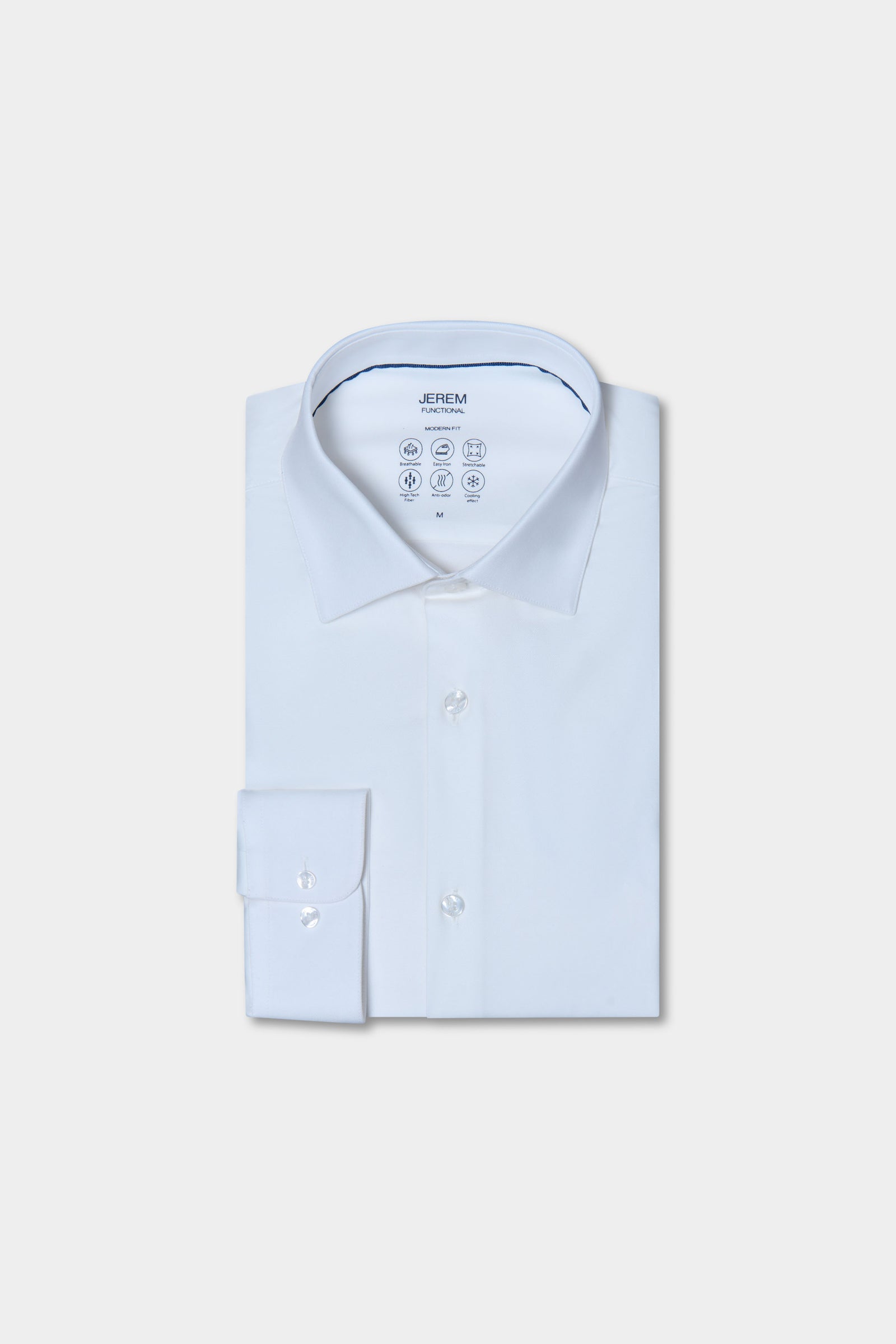 Chemise en tissu COOLMAX® confort et performance droite Jerem, coupe droite, col semi-italien, coloris écru
