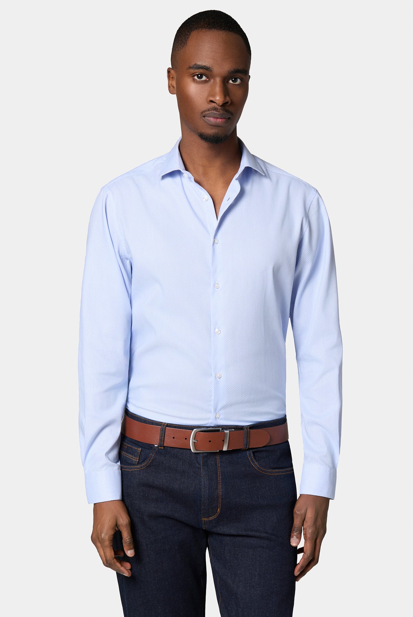 Chemise technique en tissu COOLMAX® Jerem, col semi-italien, manches courtes, coupe droite