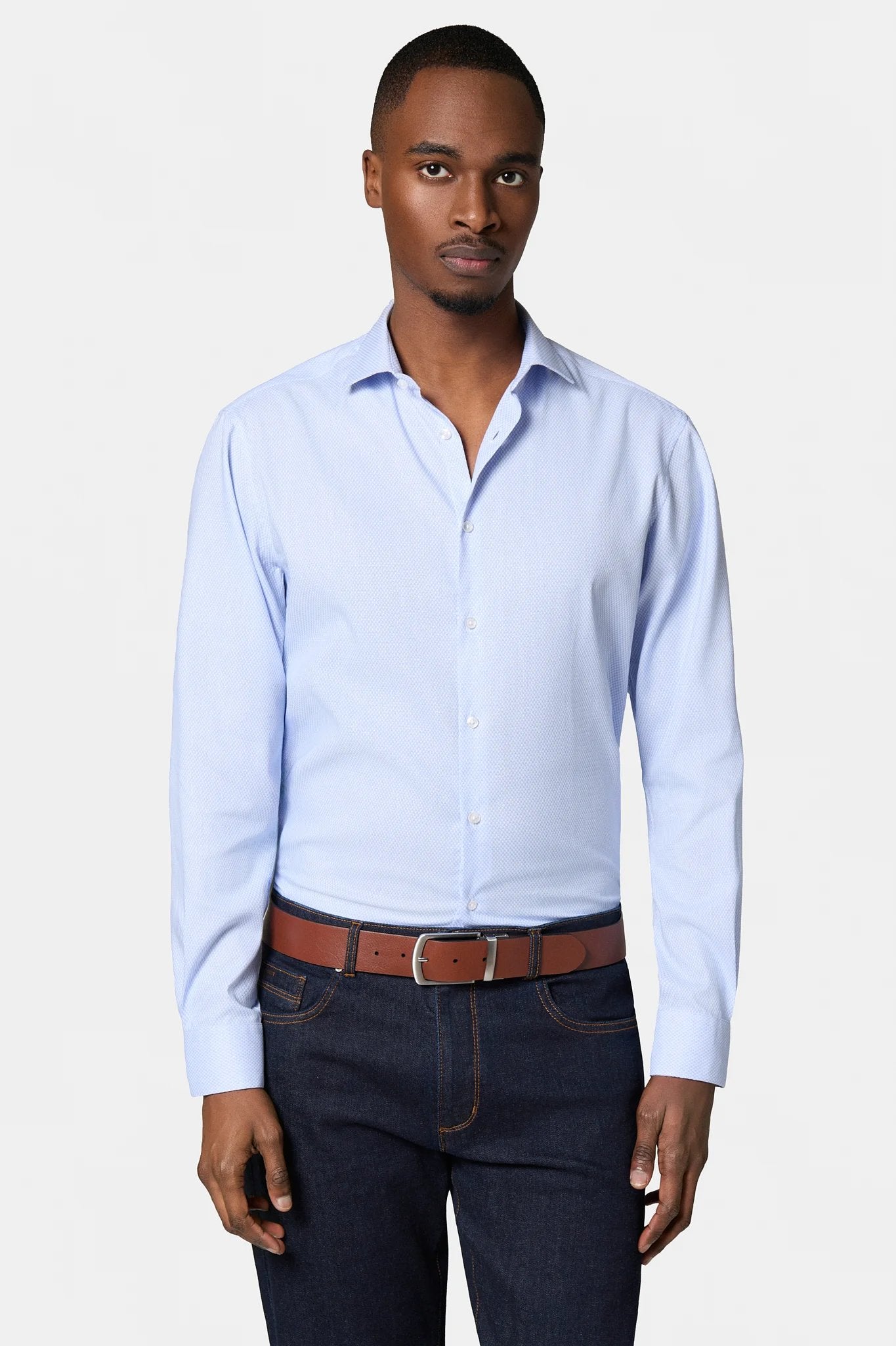 Chemise technique en tissu COOLMAX® Jerem, col semi-italien, manches courtes, coupe droite